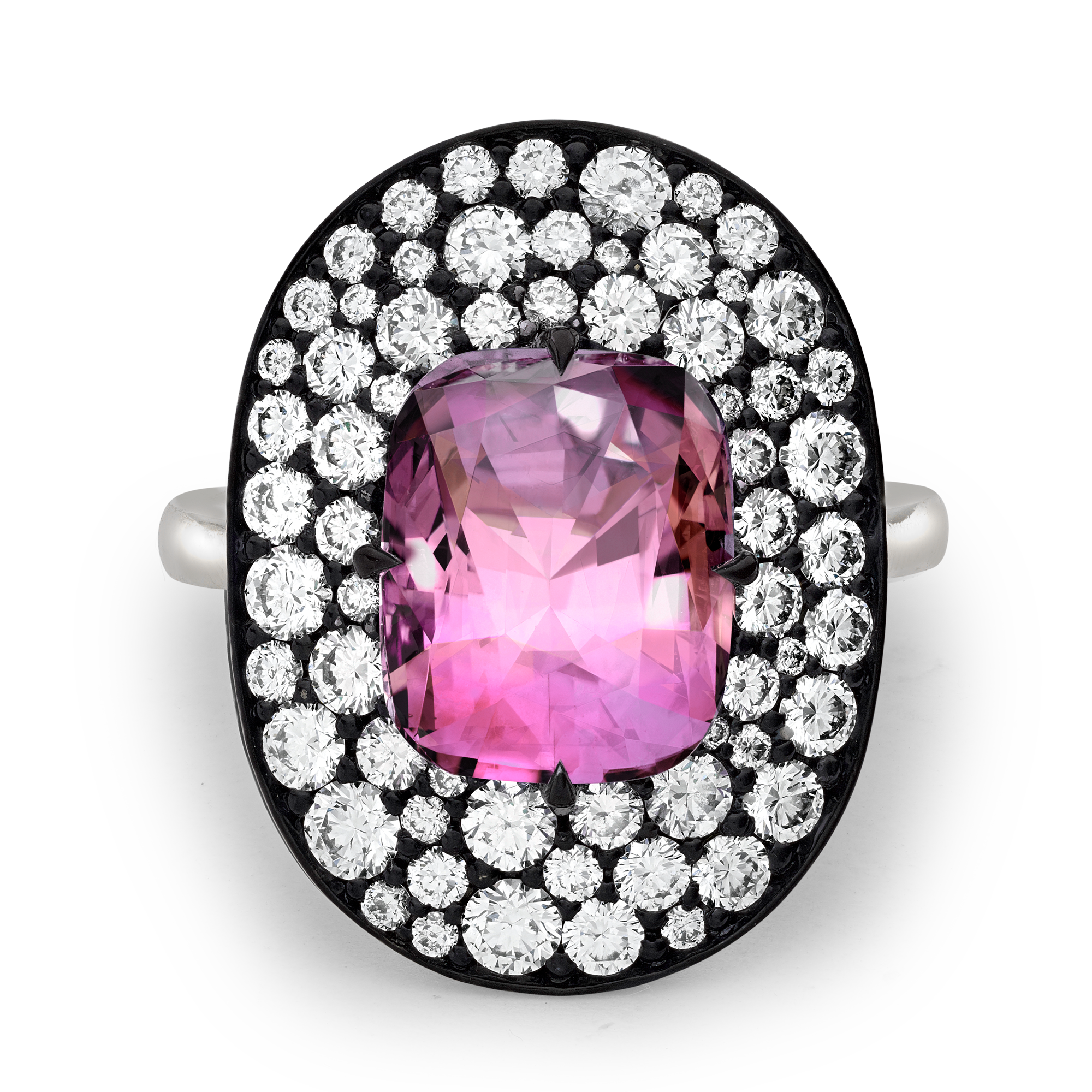 Snowstorm Pink Tourmaline & Diamond Ring Cushion & Brilliant Cut, Claw Set_2