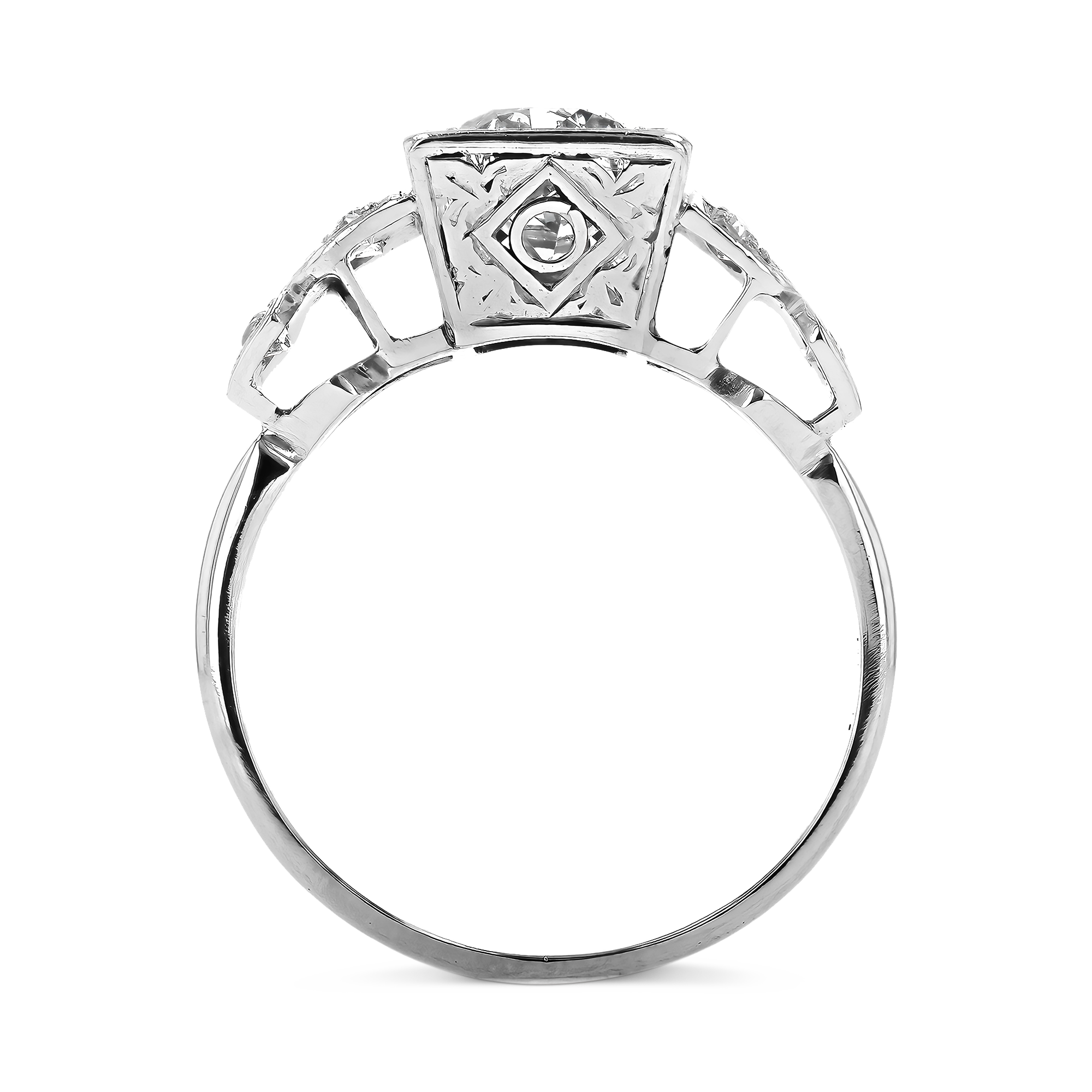 Art Deco Inspired 1.25ct Diamond Cluster Ring Brilliant Cut, Millegrain Set_3