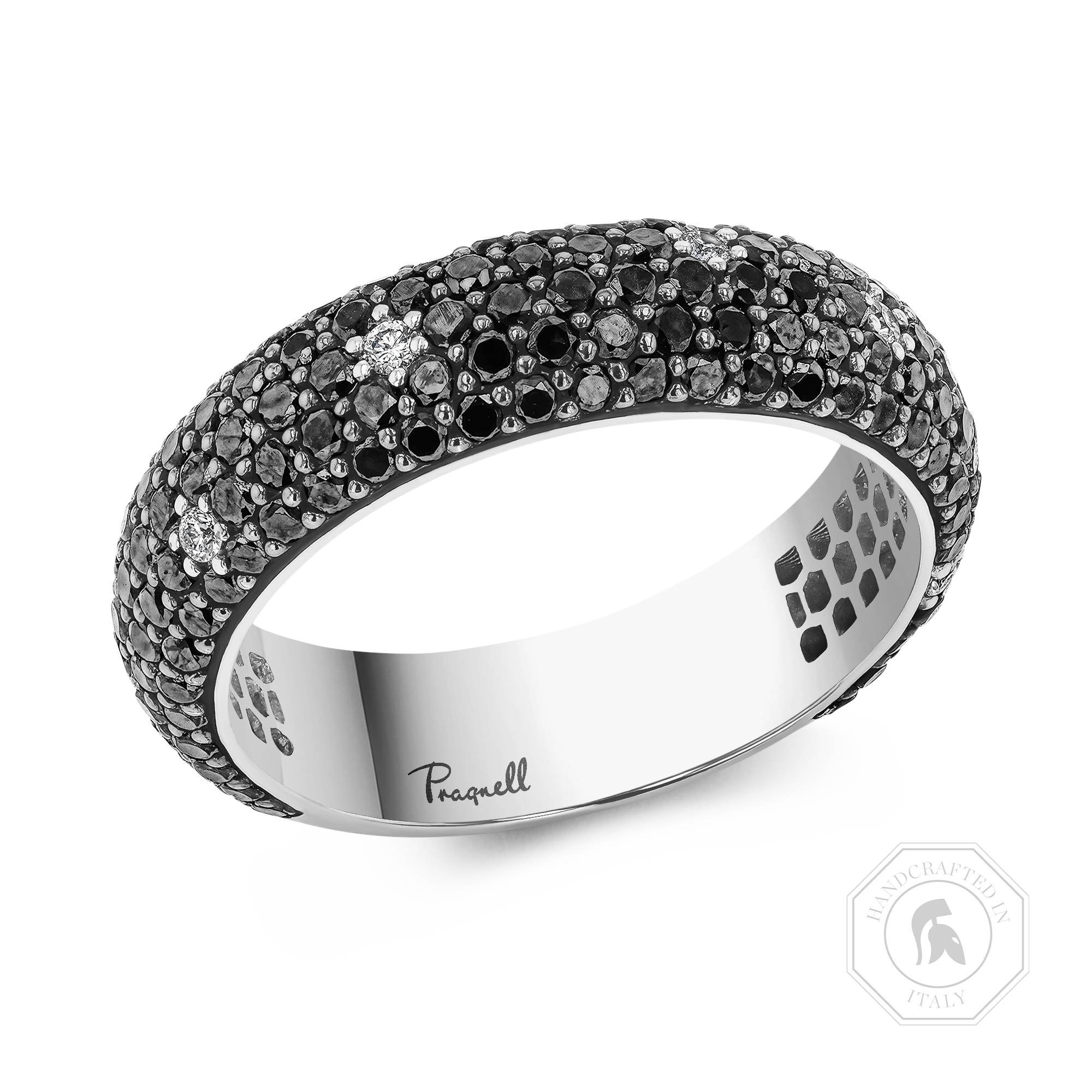 Wide Black and White Diamond Midnight Dress Ring Brilliant Cut, Pave Set_1