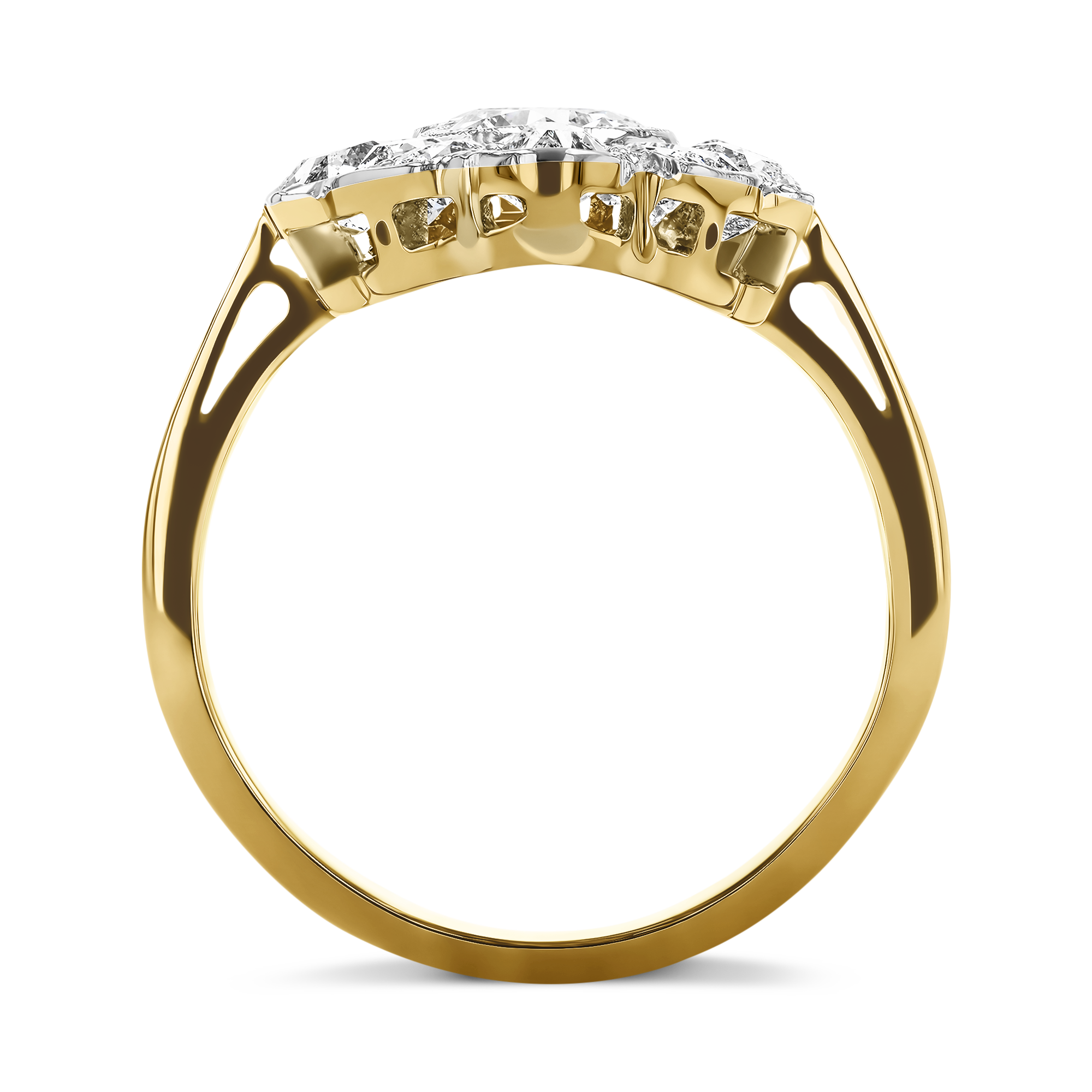Art Deco Diamond Cluster Plaque Ring Old Cut, Millegrain Set_3