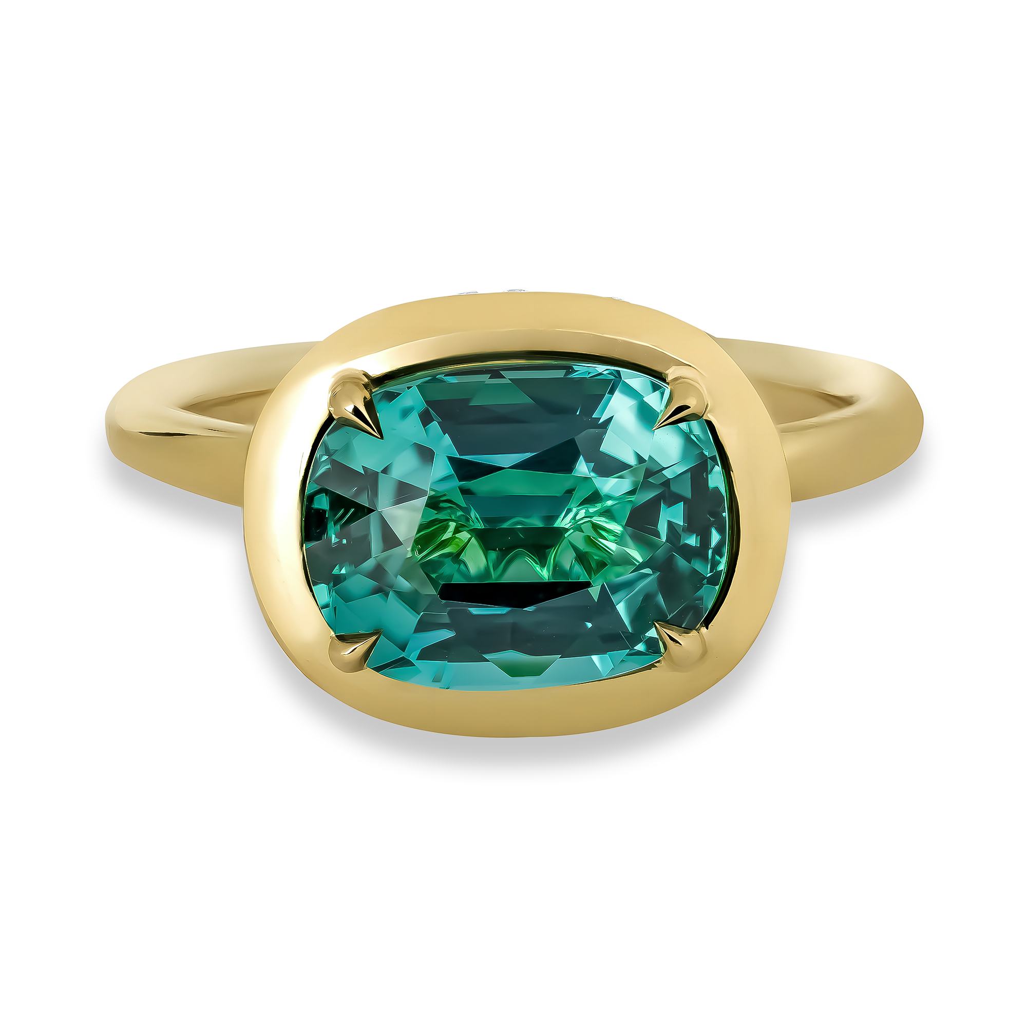 Skimming Stone 3.62ct Lagoon Toumaline and Diamond Ring Modern Cushion Cut, Claw Set_2