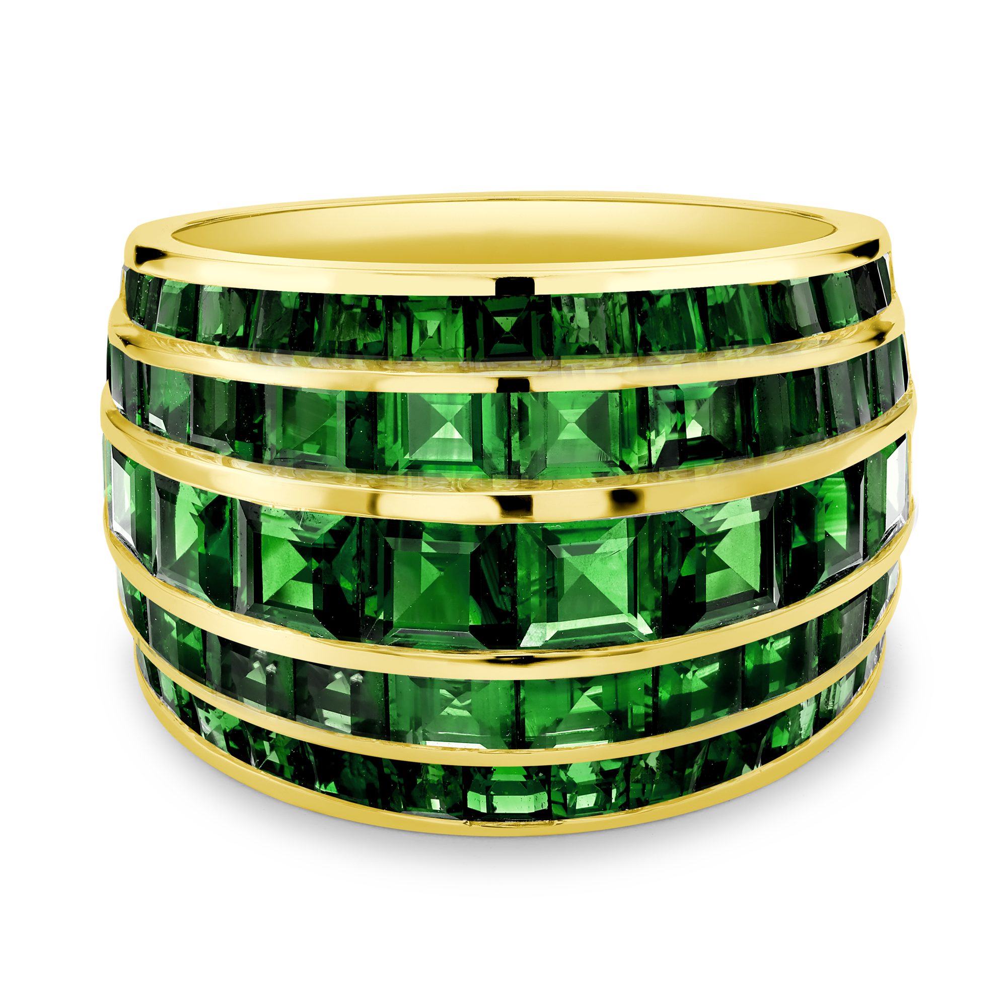 Manhattan Collection Five Row Emerald Ring French & Carré Cut, Rubover Set_2