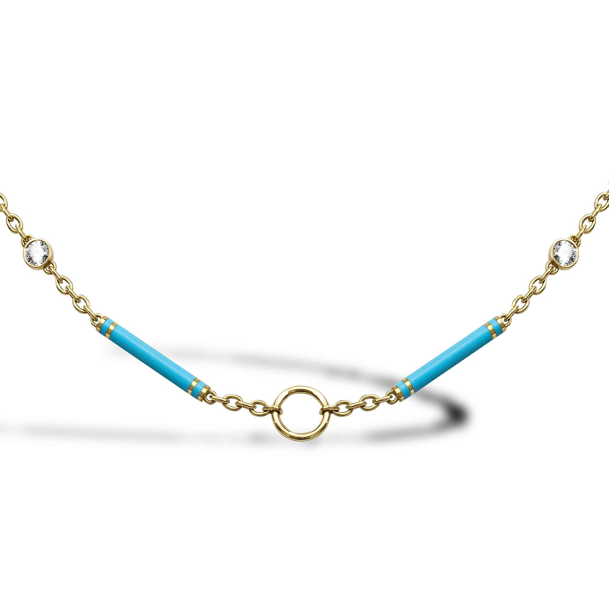 Brilliant Cut 0.96ct Diamond and Turquoise Enamel Barrel Link Chain Brilliant Cut, Rubover Set_2