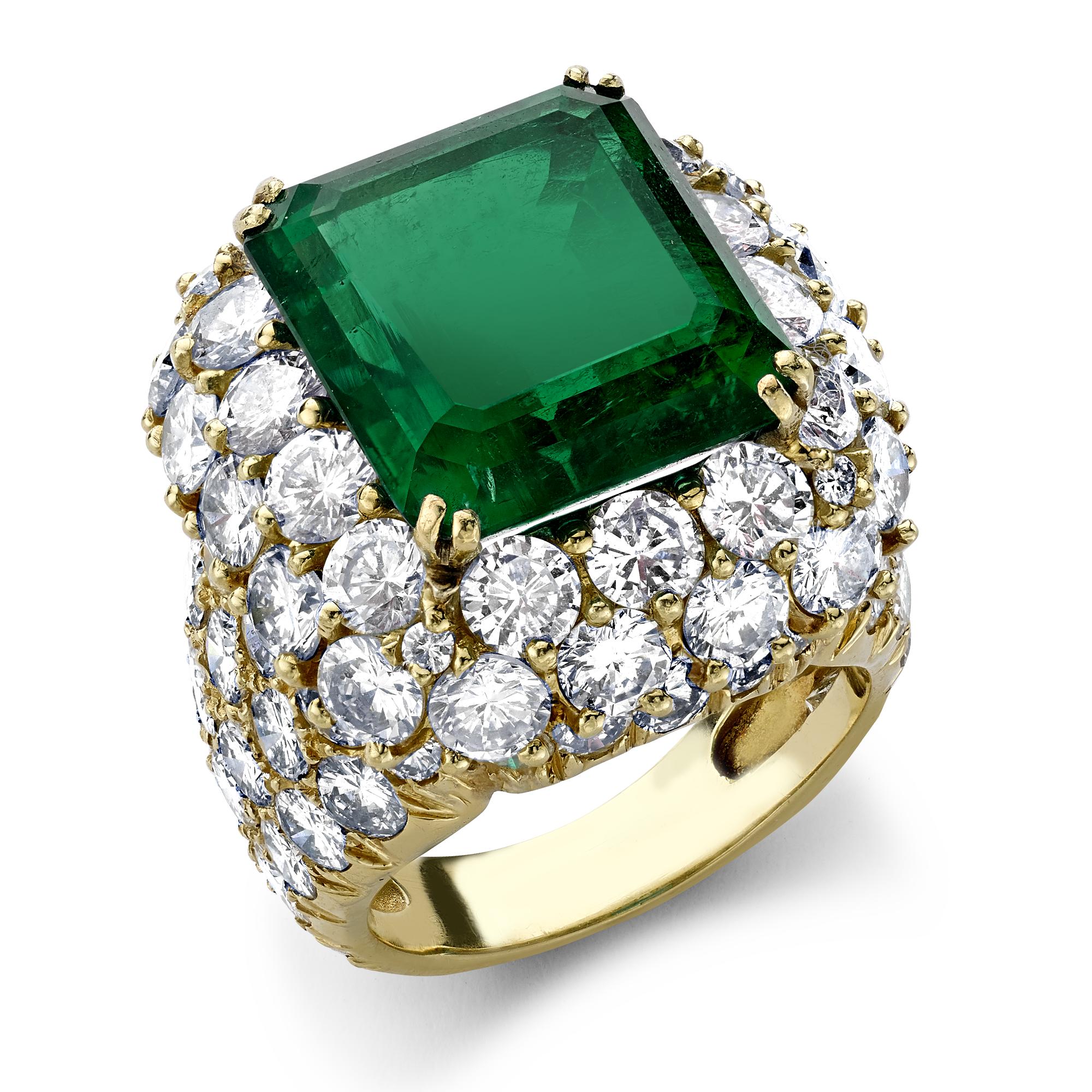 1970s Van Cleef & Arpels Emerald and Diamond Ring Octagonal Step & Brilliant Cut, Claw Set_1