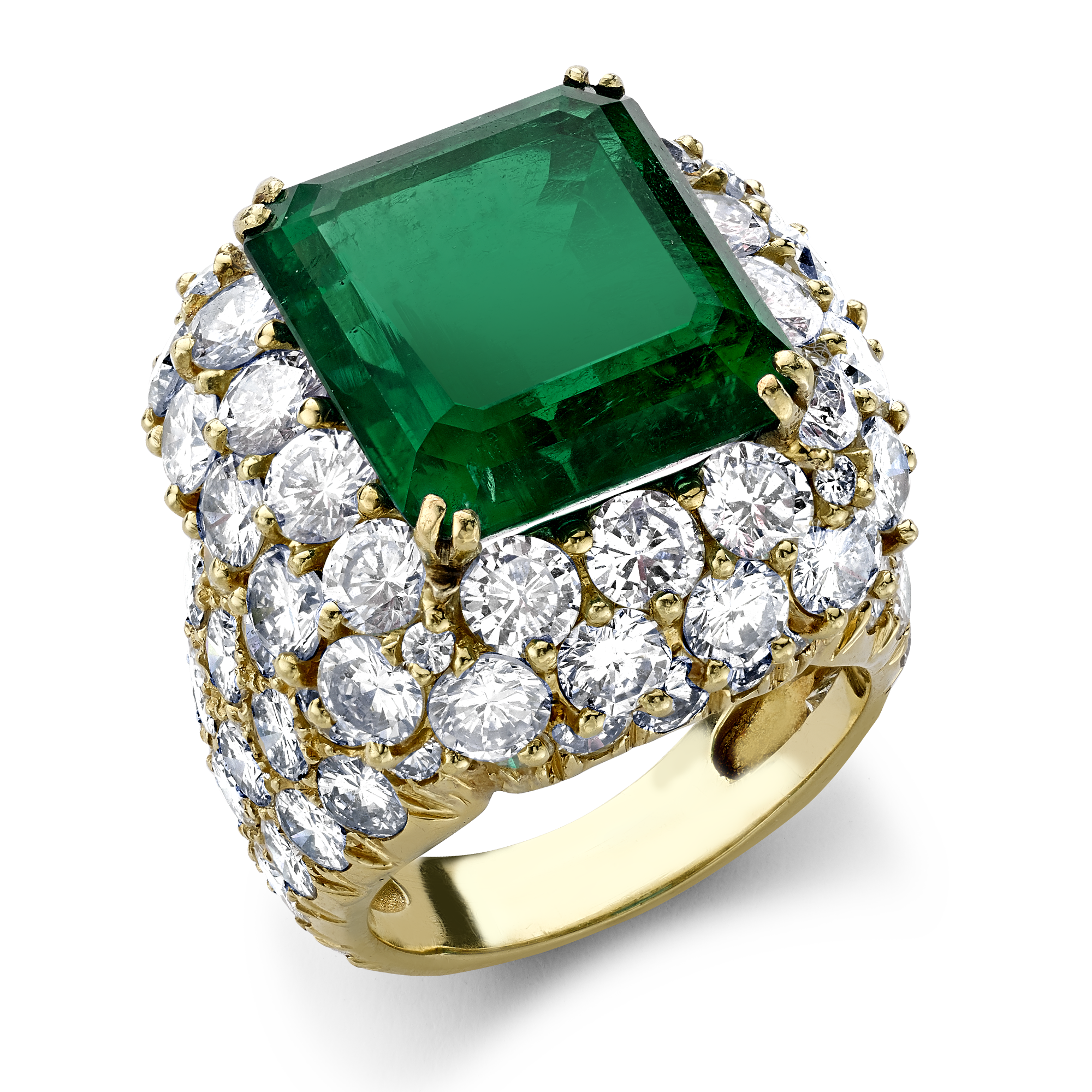 1970s Van Cleef & Arpels Emerald and Diamond Ring Octagonal Step & Brilliant Cut, Claw Set_1