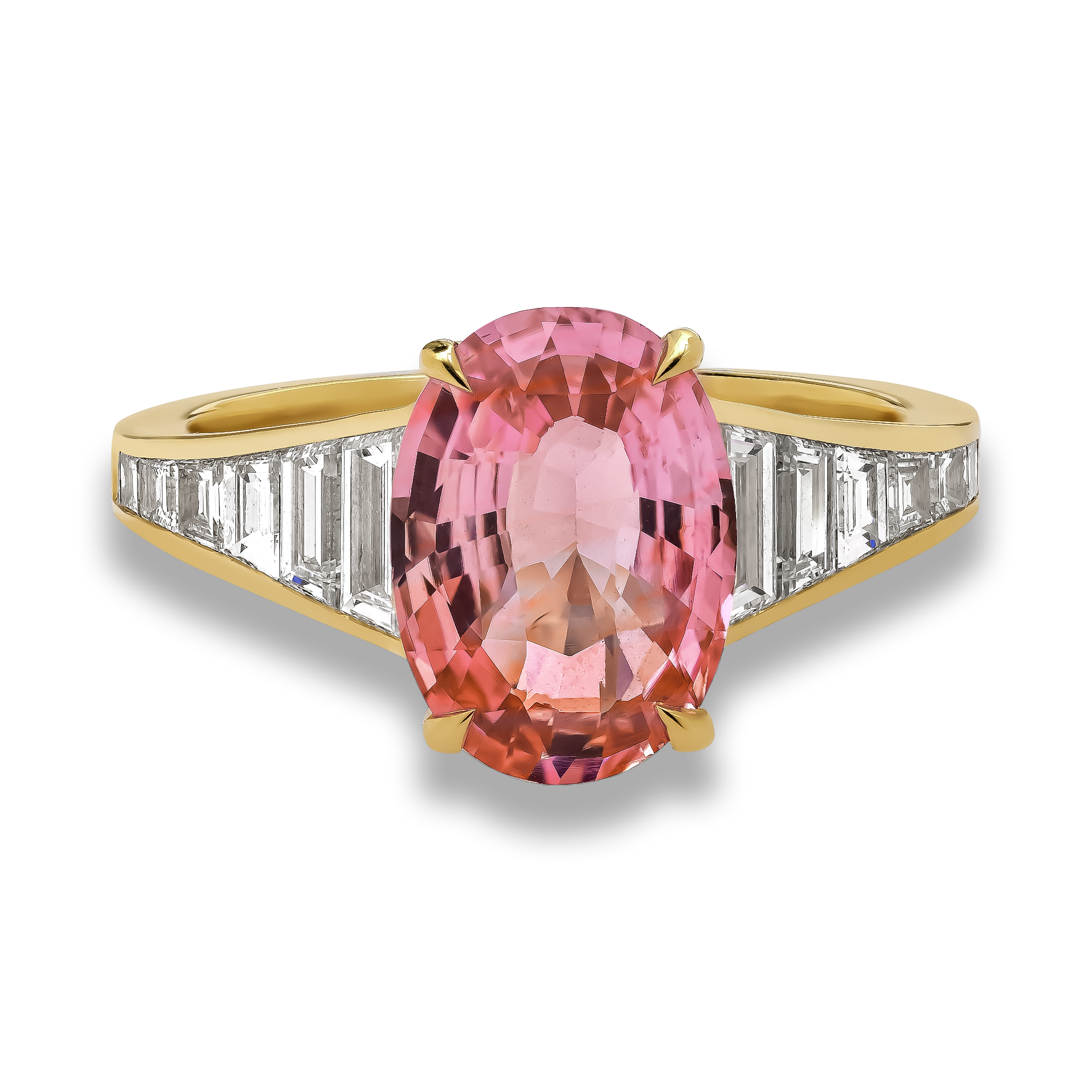 Masterpiece 3.09ct Sri Lankan Padparadscha Sapphire and Diamond Ring Oval & Baguette Cut, Claw & Channel Set_4