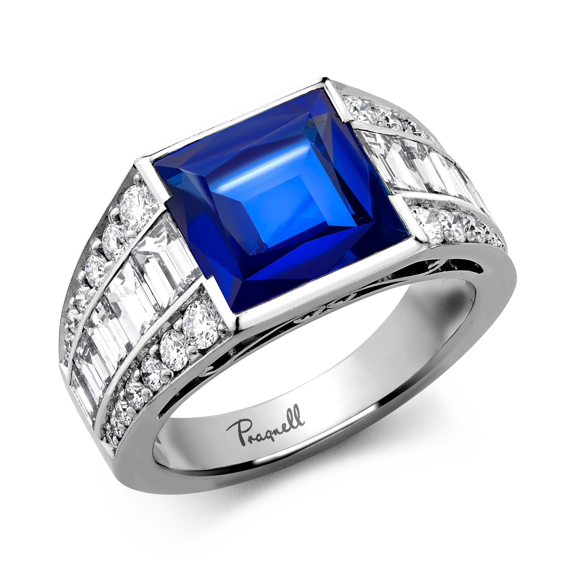 Masterpiece 4.21ct Kashmir Sapphire and Diamond Ring Square Cut, Rubover Set_1