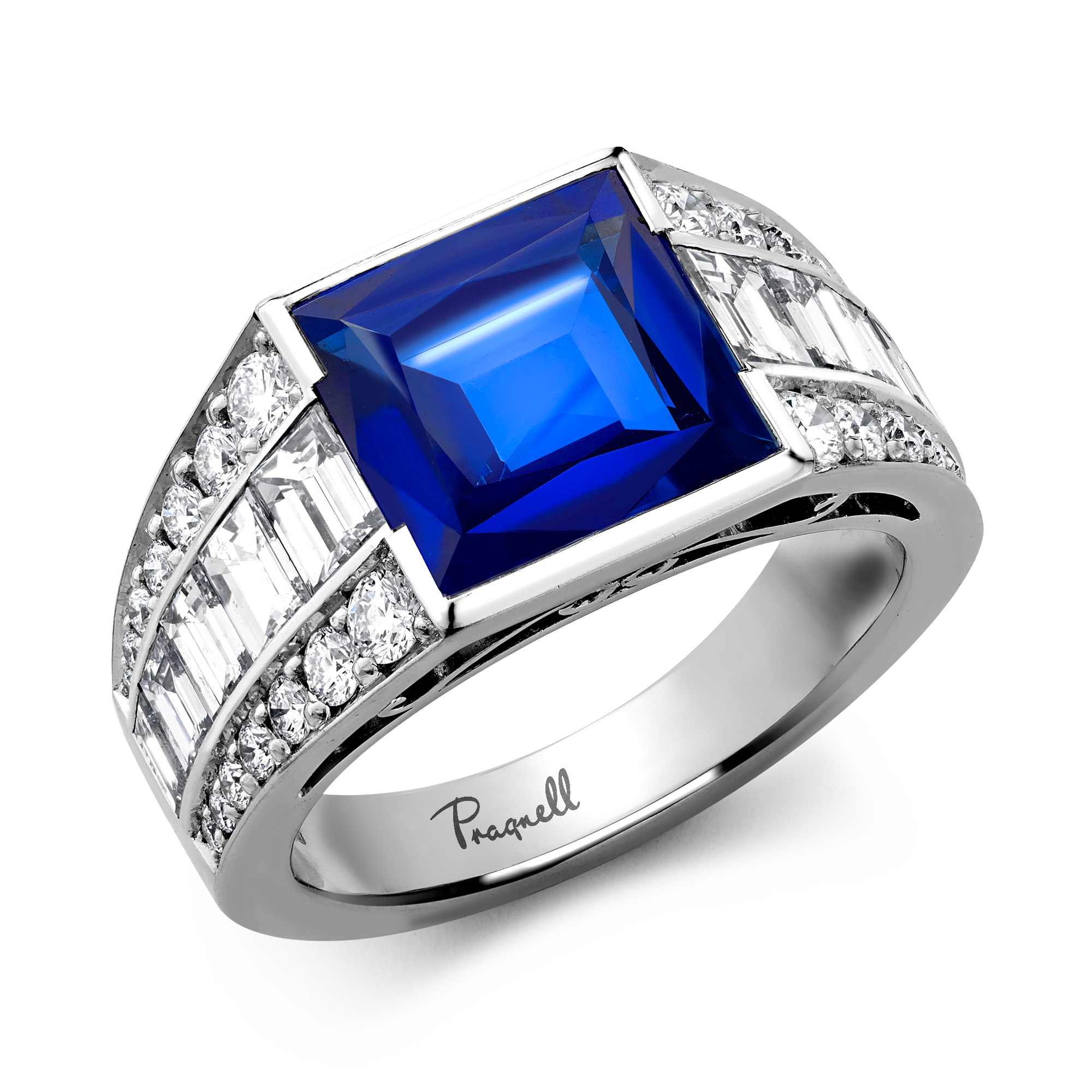 Masterpiece 4.21ct Kashmir Sapphire and Diamond Ring Square Cut, Rubover Set_1