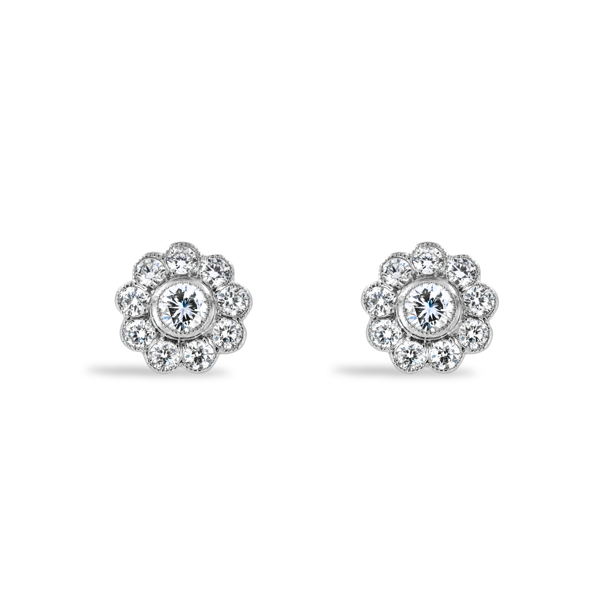 Contemporary Diamond Cluster Earrings Brilliant Cut, Millegrain Set_1