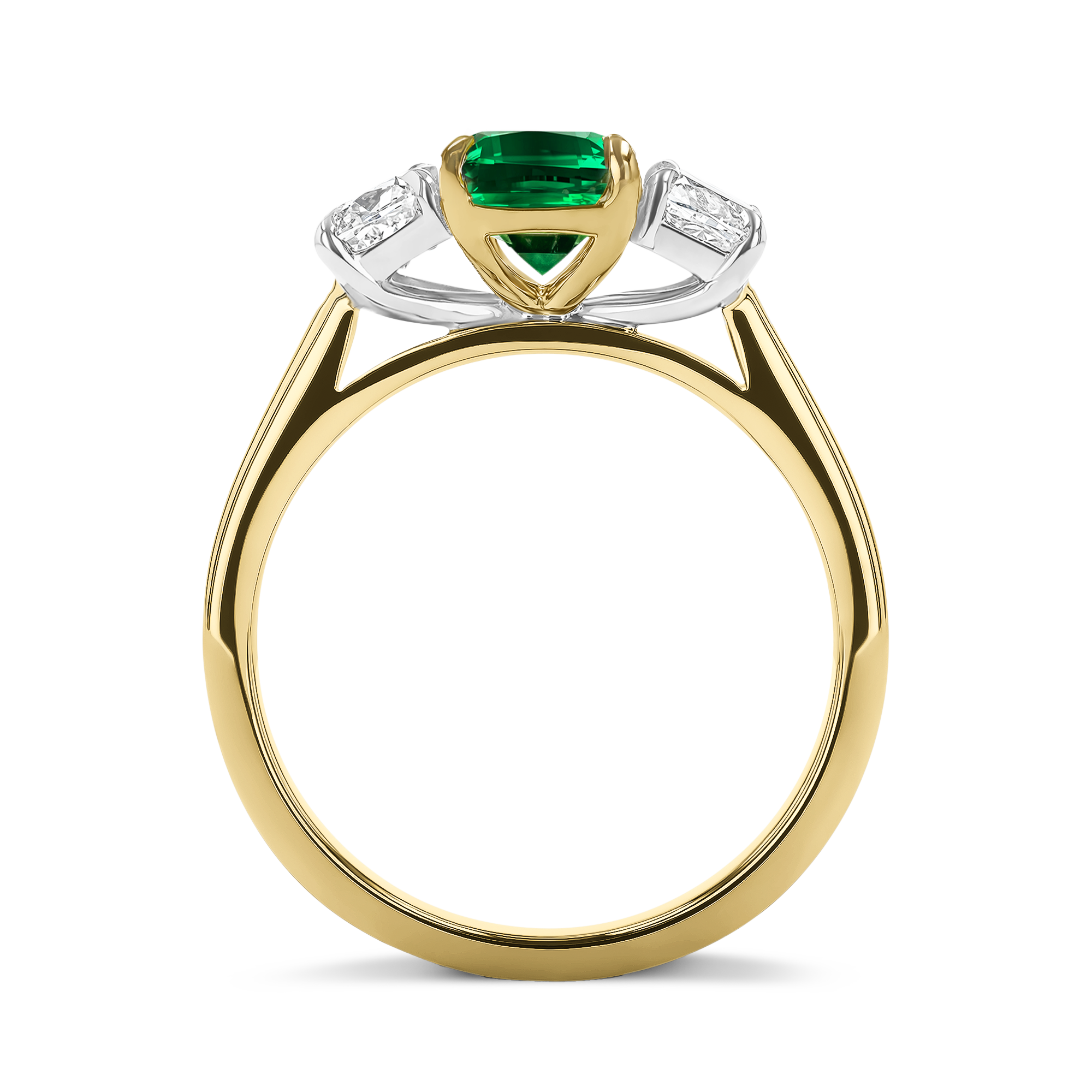 Cushion Cut 1.74ct Zambian Emerald and Diamond Three Stone Ring Modern Cushion Cut, Claw Set_3