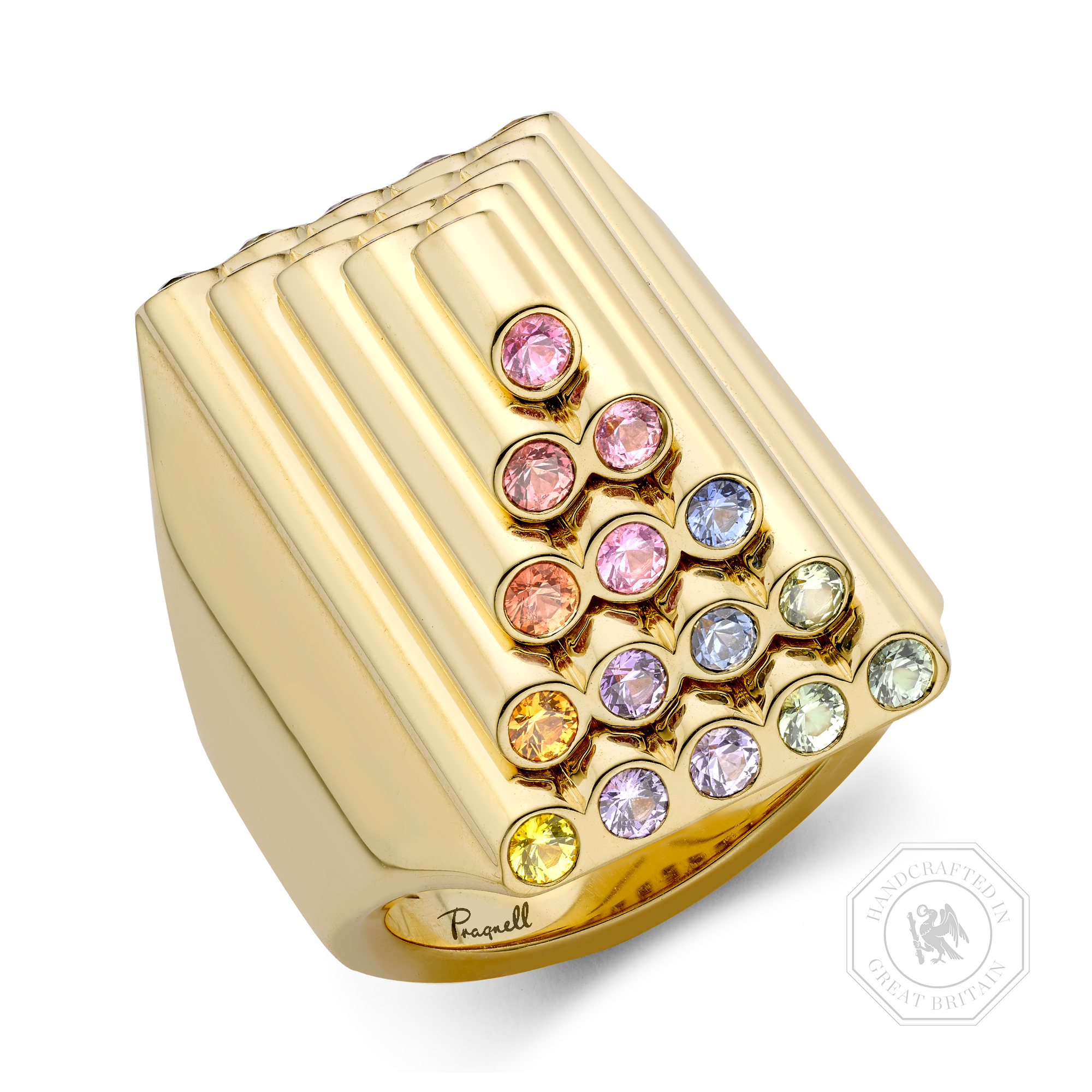 Eclipse 1.73ct Rainbow Sapphire Pyramid Ring Brilliant Cut, Rubover Set_1