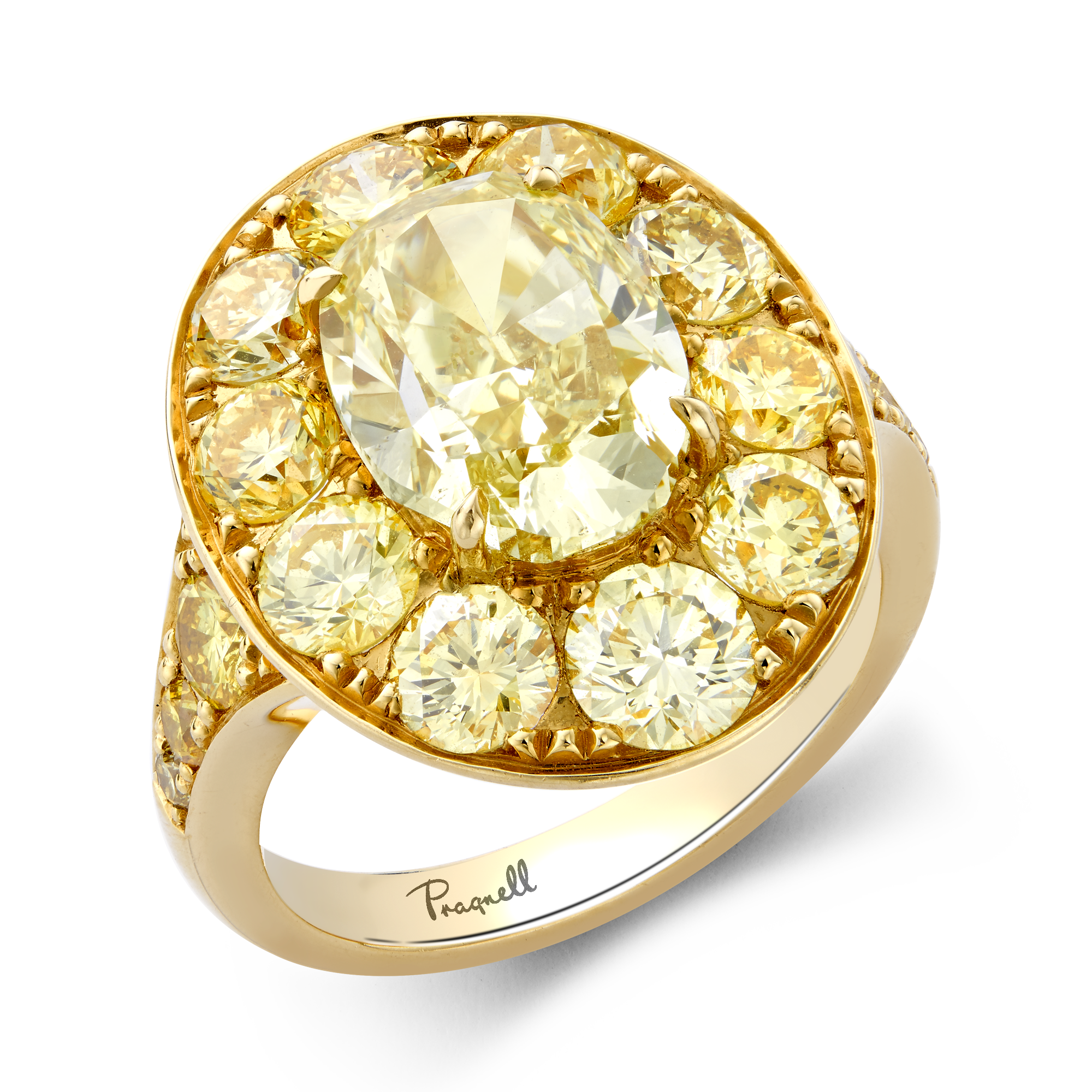 Masterpiece 3.47ct Fancy Vivid Yellow Diamond Cluster Ring Oval Cut, Claw Set_1