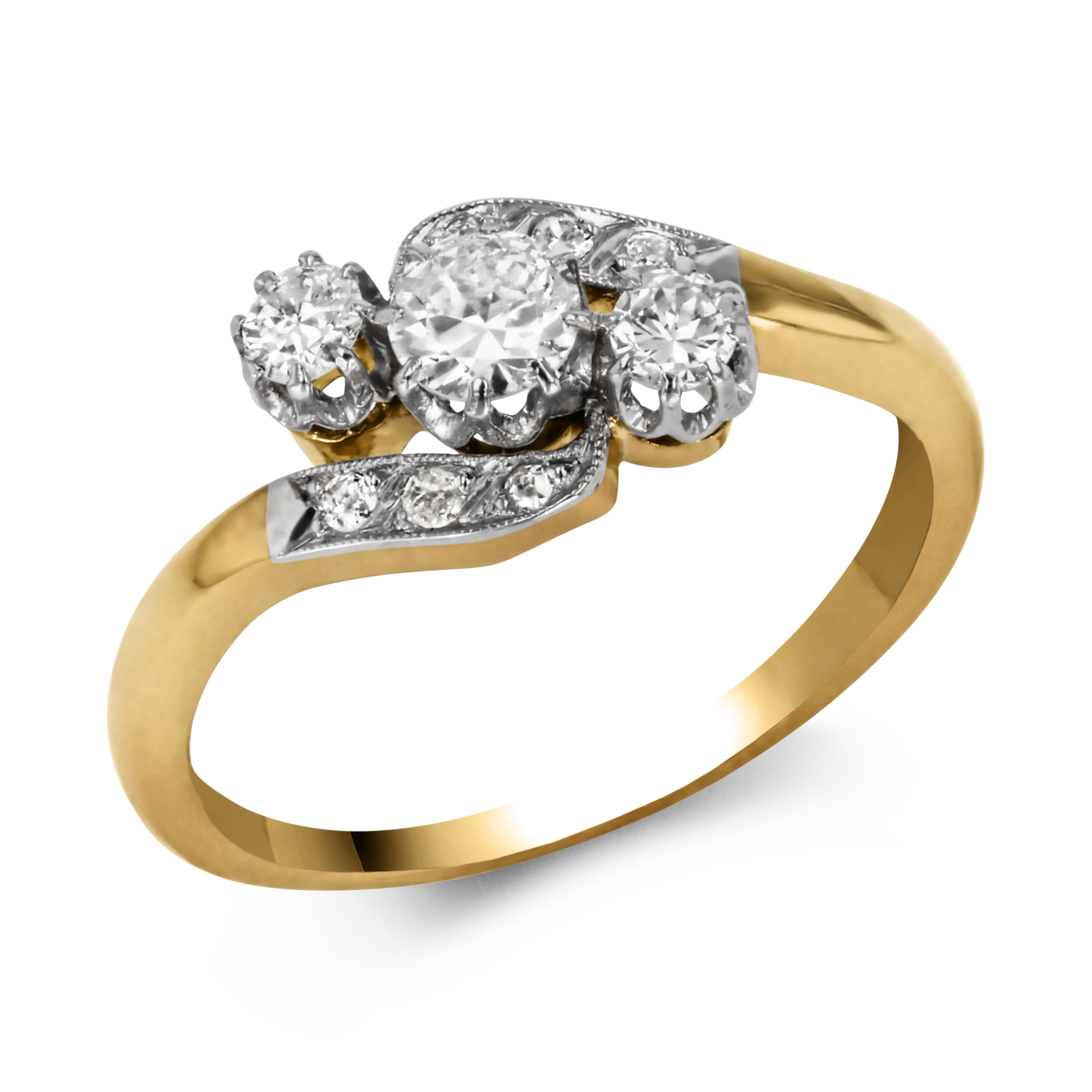 Edwardian Inspired 0.26ct Diamond Three Stone Diagonal Ring Brilliant cut, Claw set_1