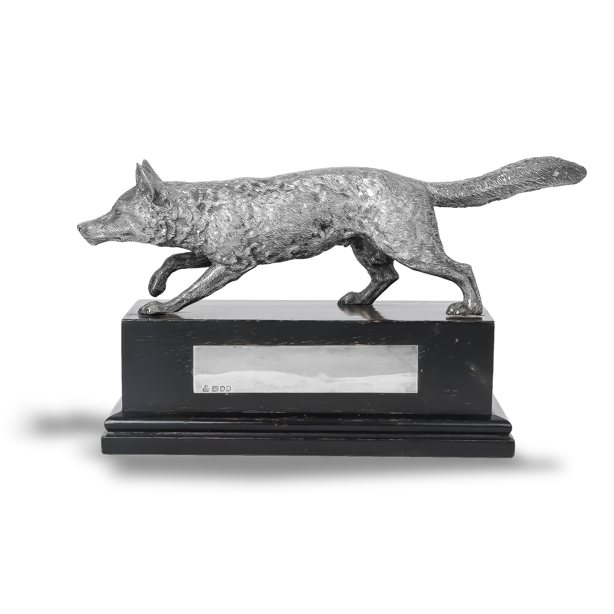 Silver Fox Mounted on Black Ebony Base Hallmarked London_2