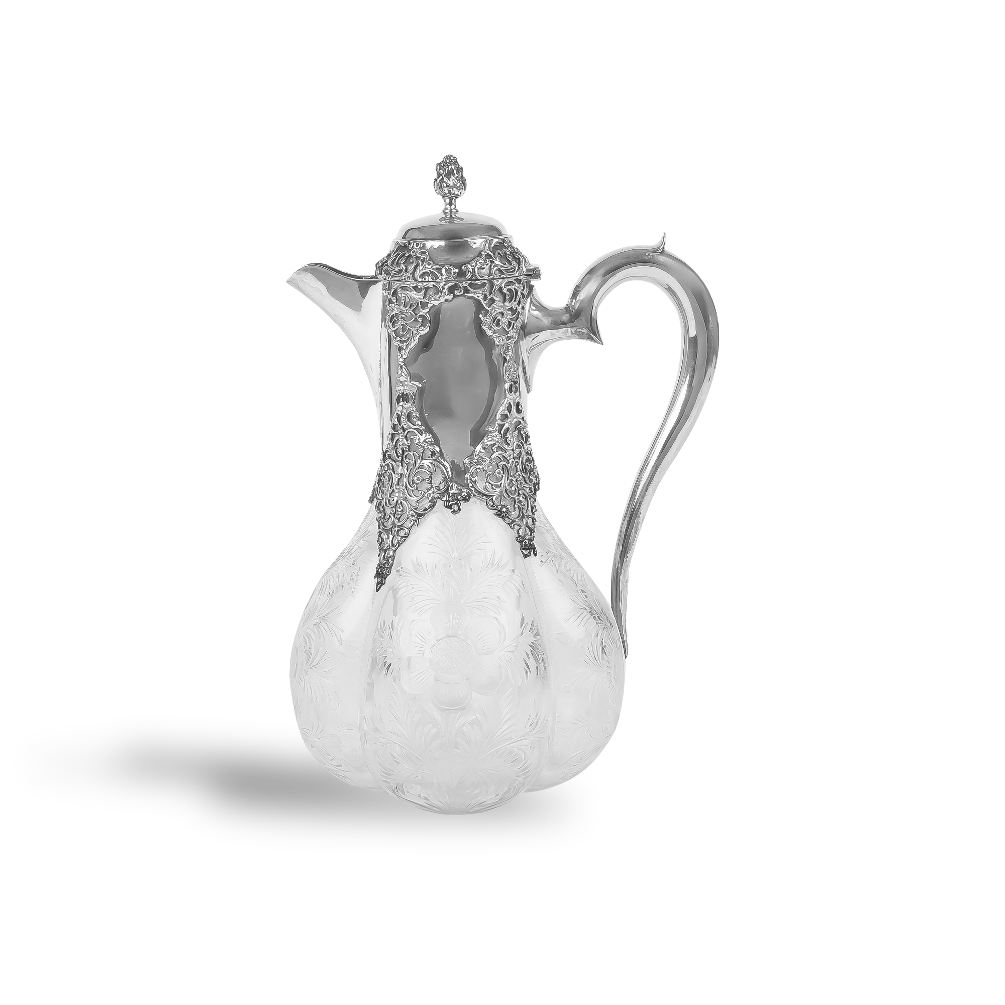 Silver George V Mounted Decorative Cut Glass Claret Jug Hallmarked London_1
