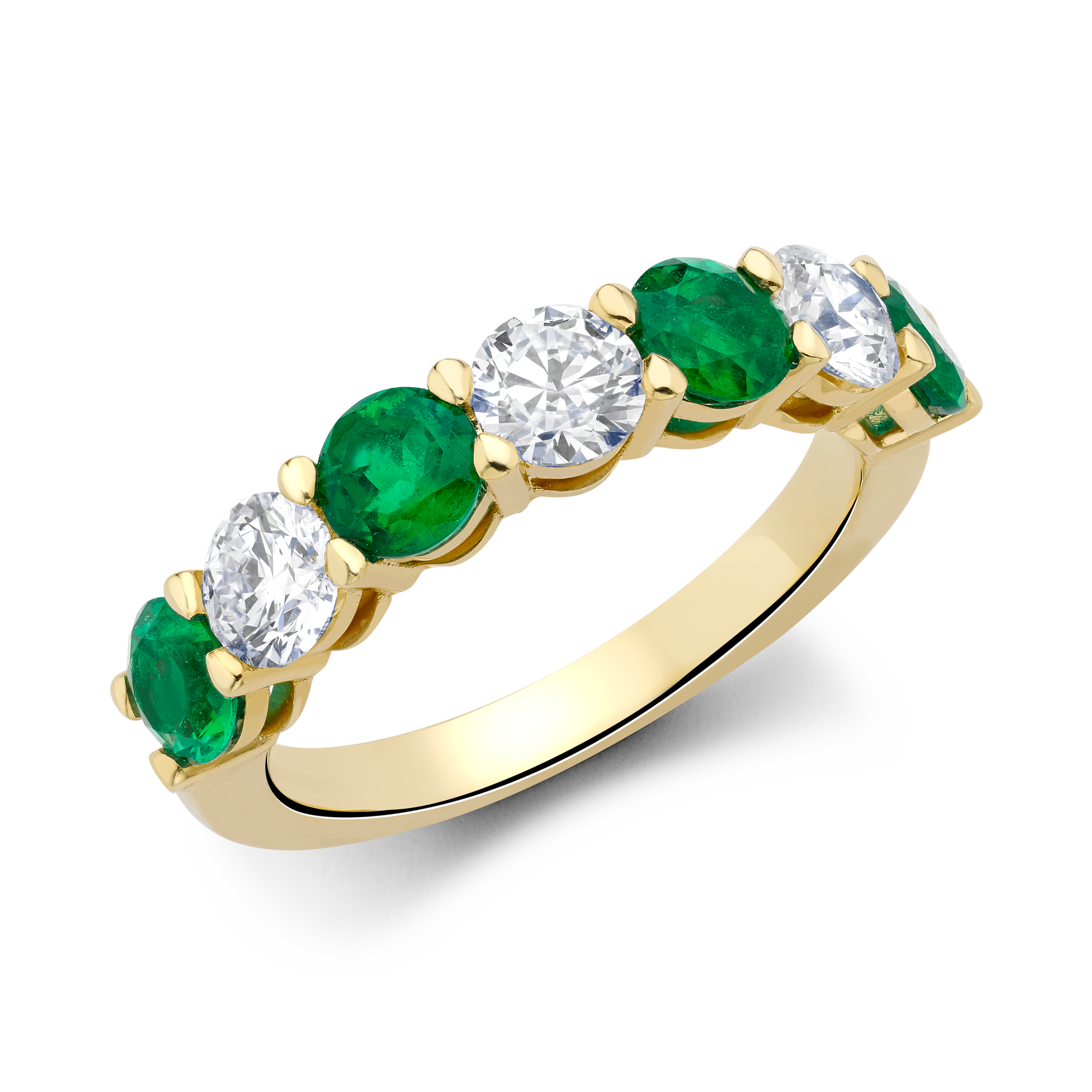 Seven Stone Emerald and Diamond  Ring Round Brilliant, Claw Set_1