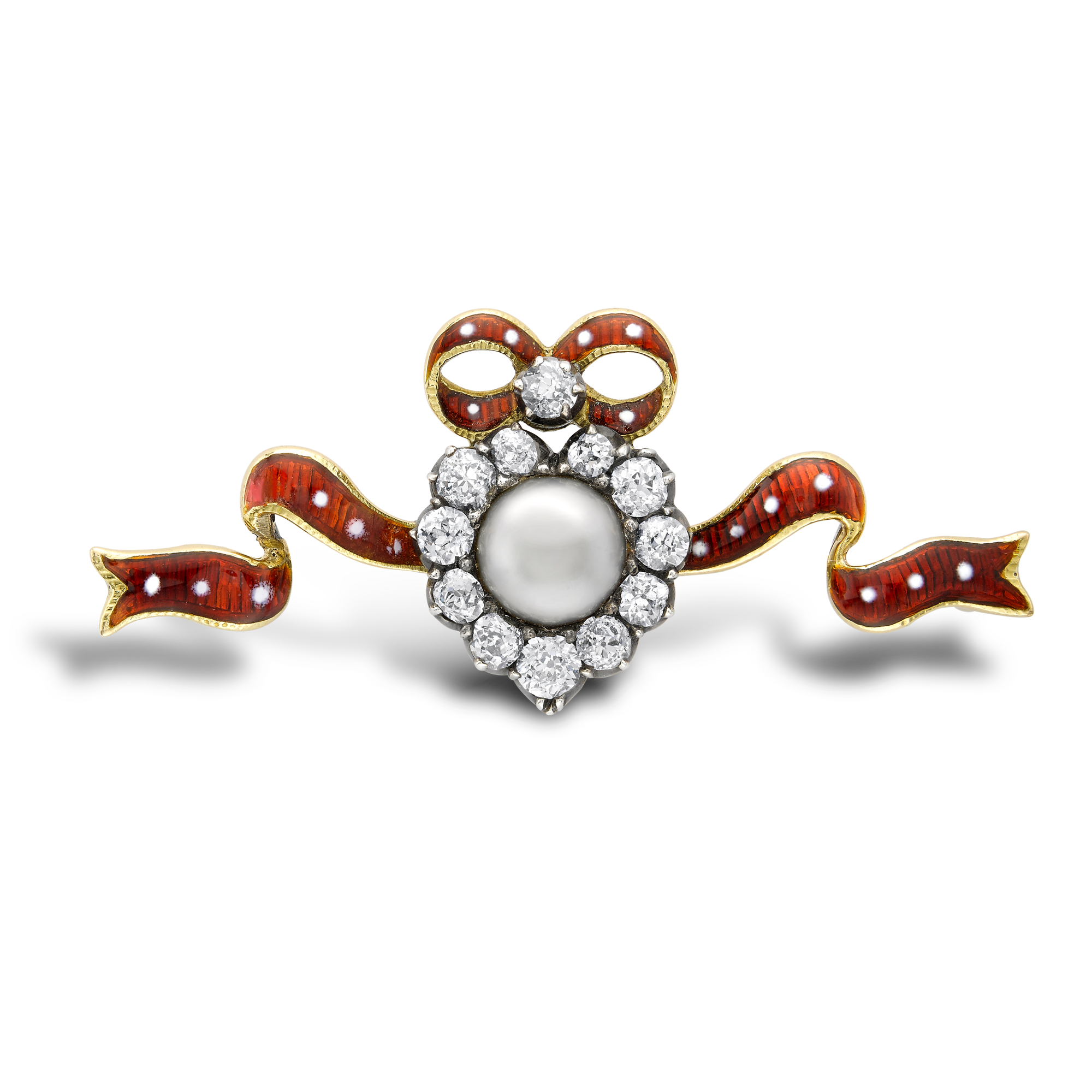 Belle Epoque Natural Pearl & Diamond Brooch Old Cut Diamond Sweetheart Brooch_1