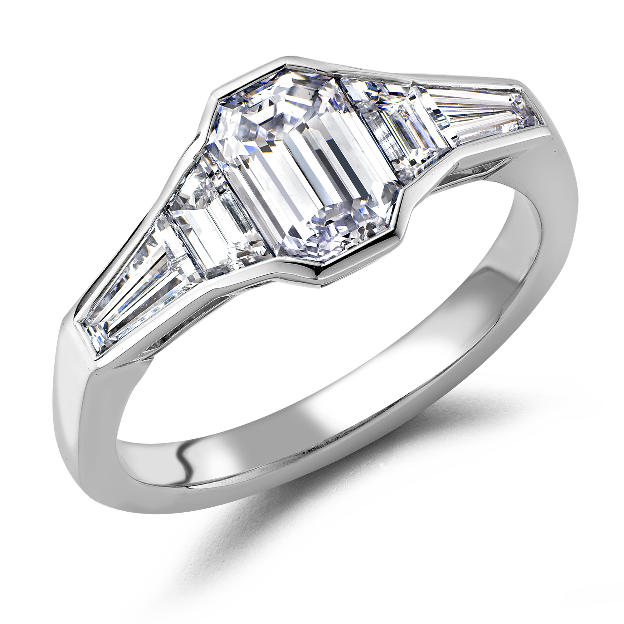 Kingdom 2.71ct Diamond Three Stone Ring Emerald Cut, Rubover Set_1