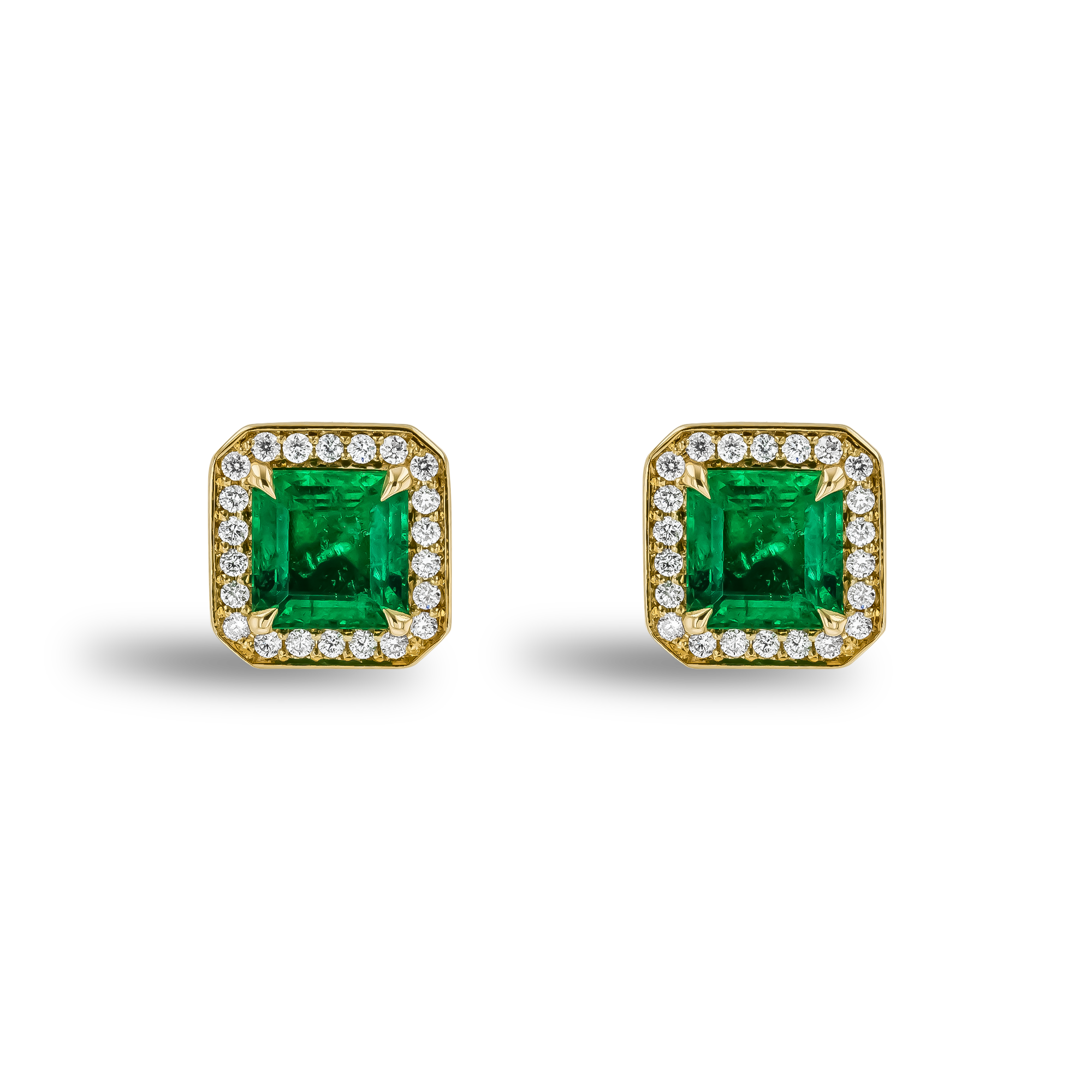 Square Cut 1.92ct Emerald and Diamond Stud Earrings Square Cut, Claw Set_1