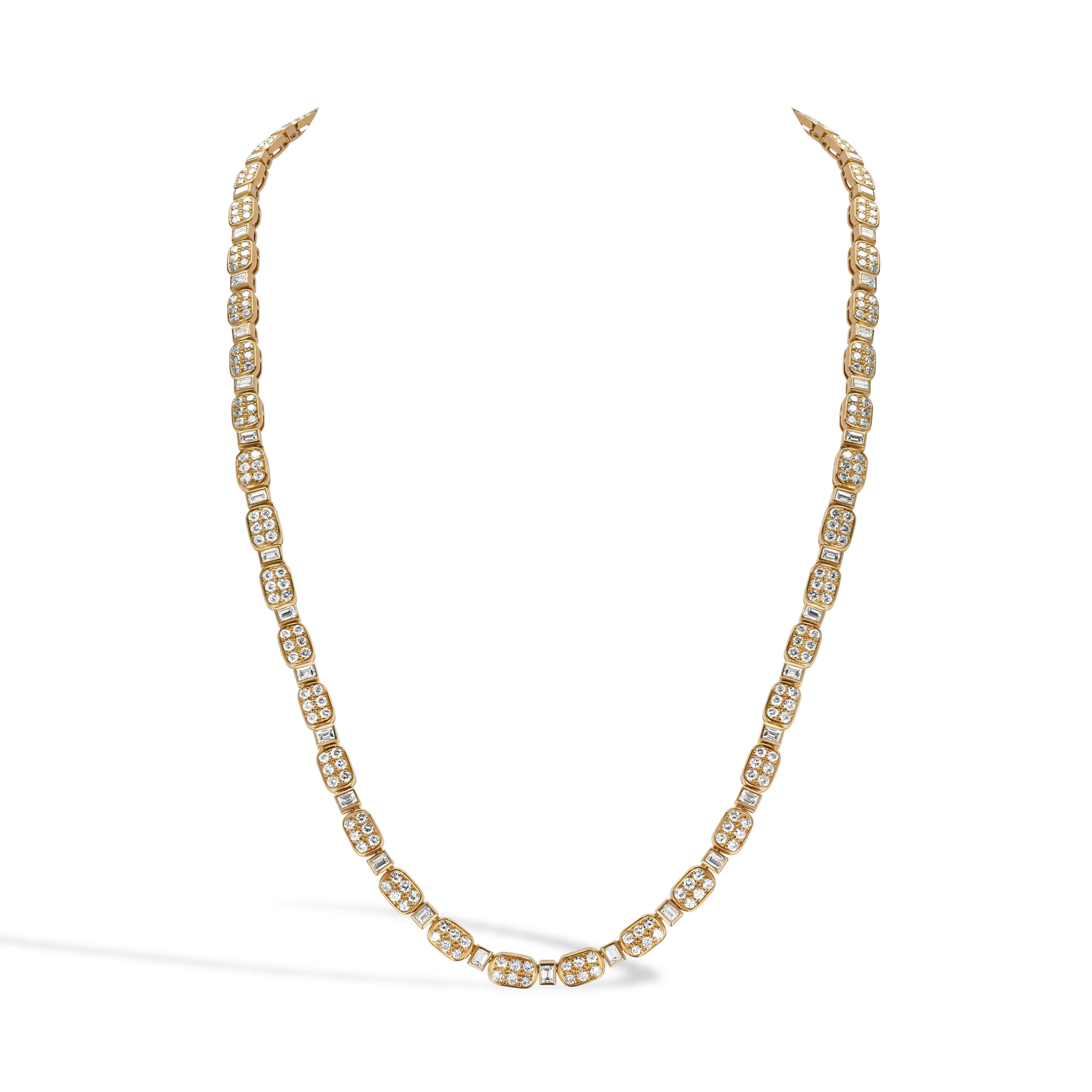 1990s Boucheron Convertible Diamond Necklace/Bracelet Round Brilliant & Emerald Cut, Grain & Rubover Set_1