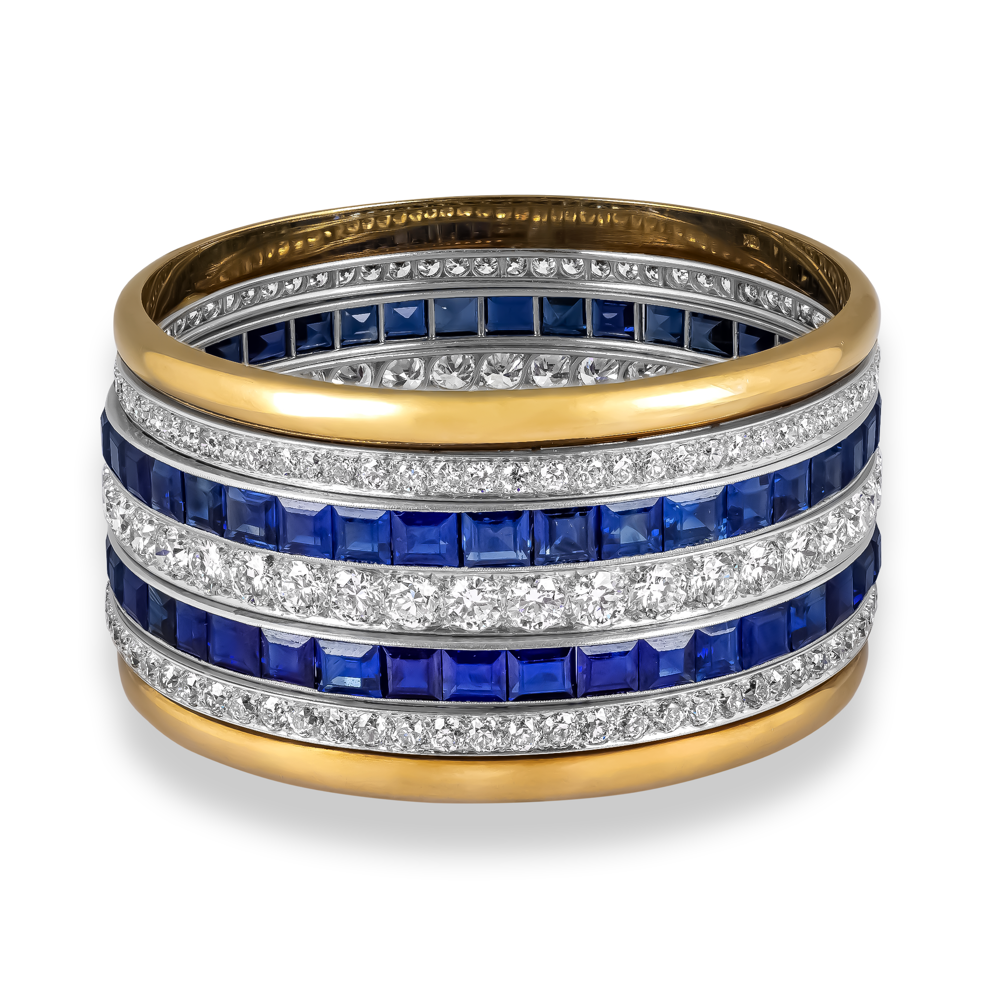 Art Deco 55ct Sapphire and Diamond Bangle Octagonal & Old Cut, Channel Set_1