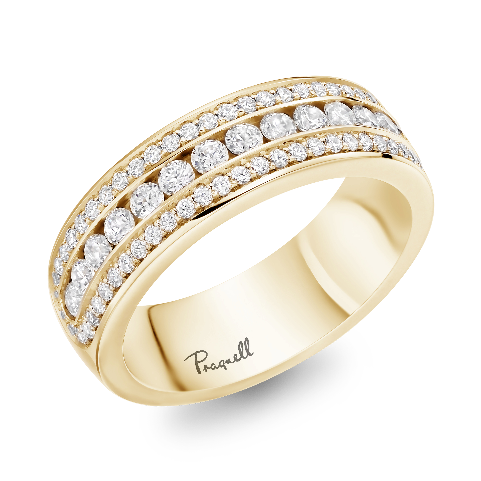 Round Brilliant Cut Diamond Three-Row Ring Brilliant Cut, Half Eternity, Channel Set_1