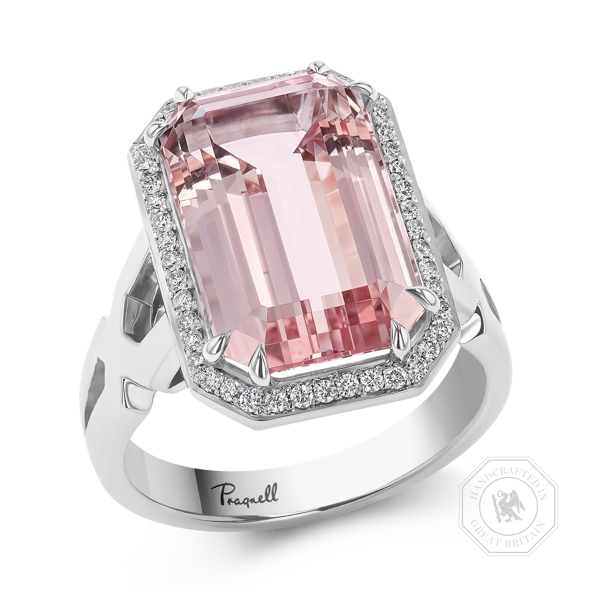 Octagonal Cut 7.14ct Morganite and Diamond Ring Octagonal Cut, Claw Set_1