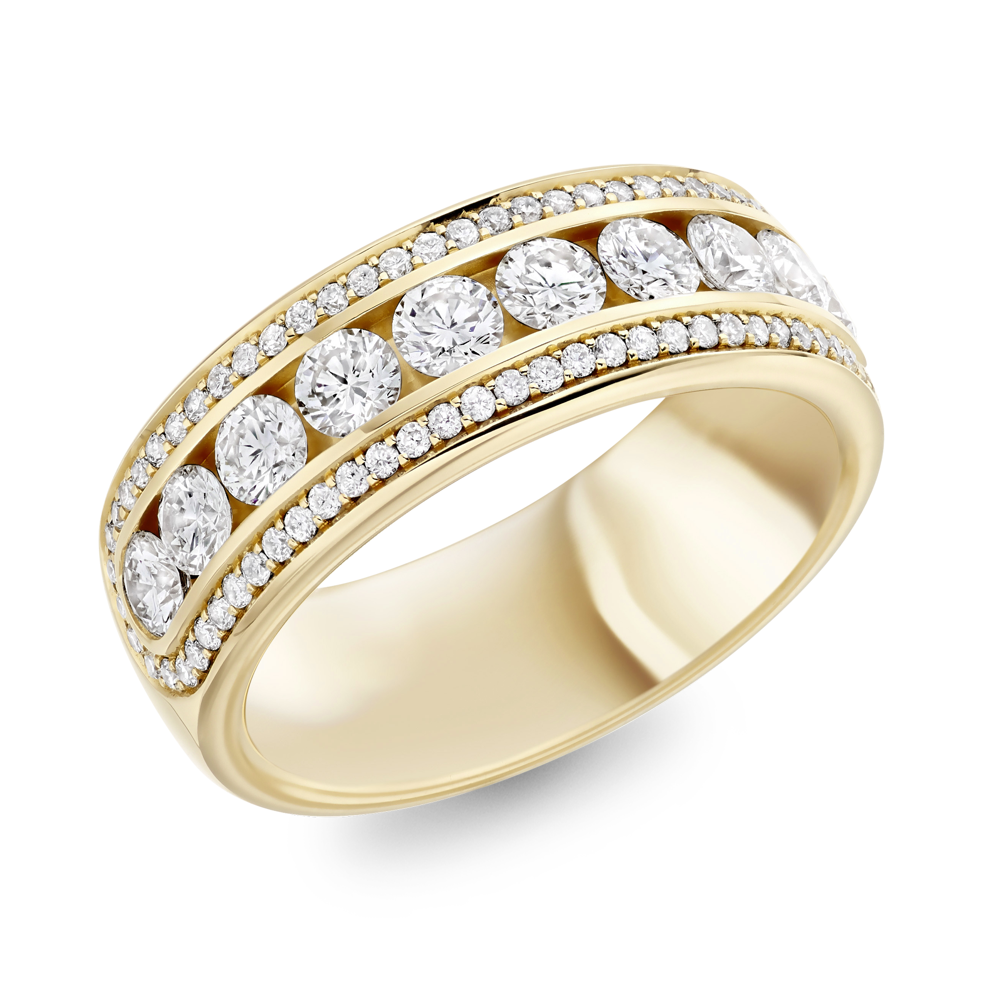 Round Brilliant Cut Diamond Three-Row Ring Brilliant Cut, Half Eternity, Channel Set_1