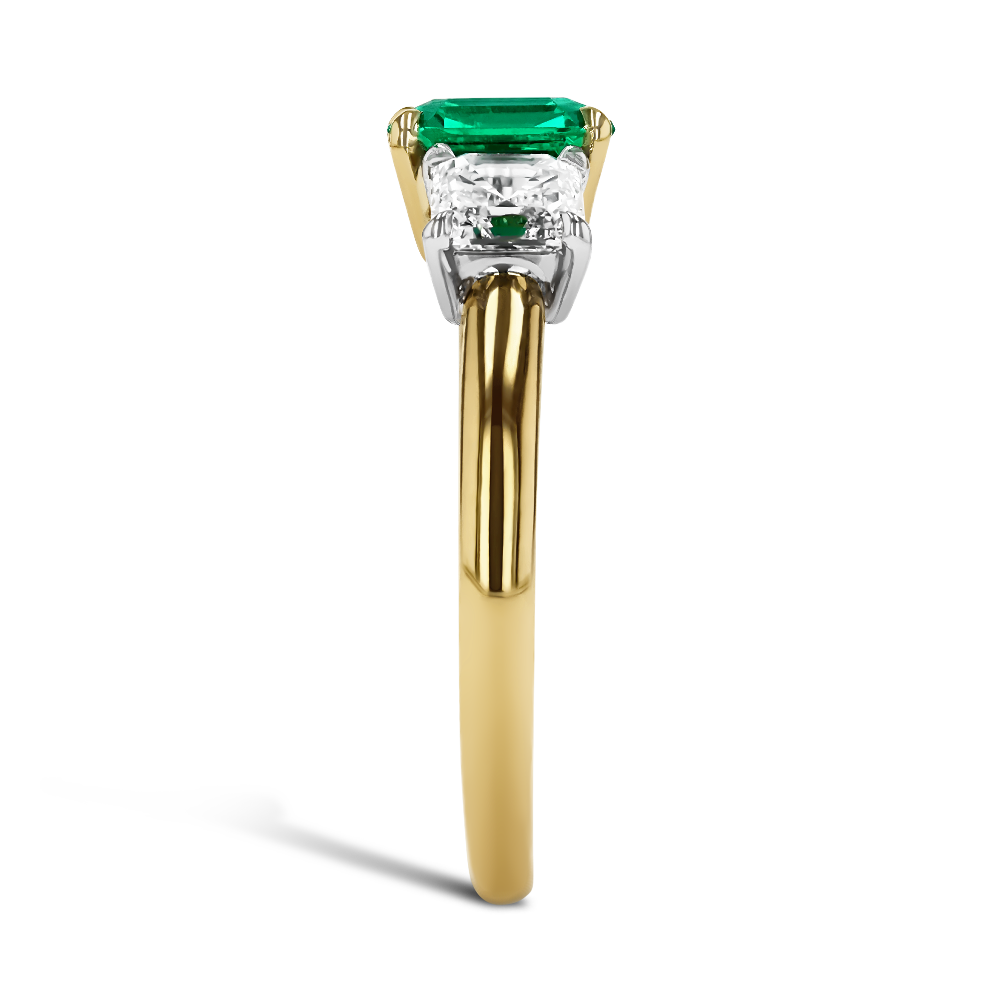 Emerald and Diamond Three Stone Ring Emerald Cut, Claw Set_4