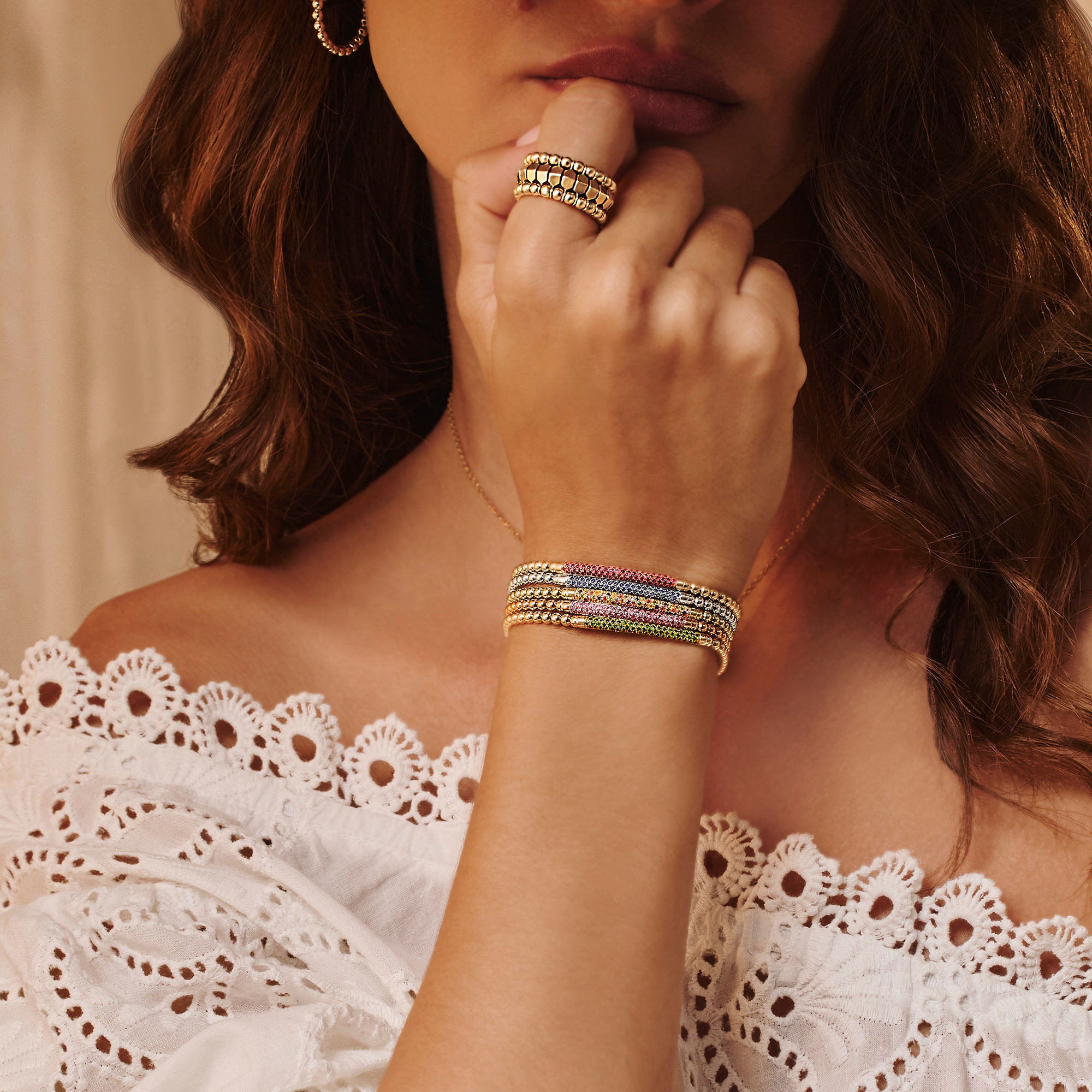 Bohemia Multi-Coloured Sapphire and Tsavorite Expandable Bangle Brilliant Cut, Micro Pavé Set_10