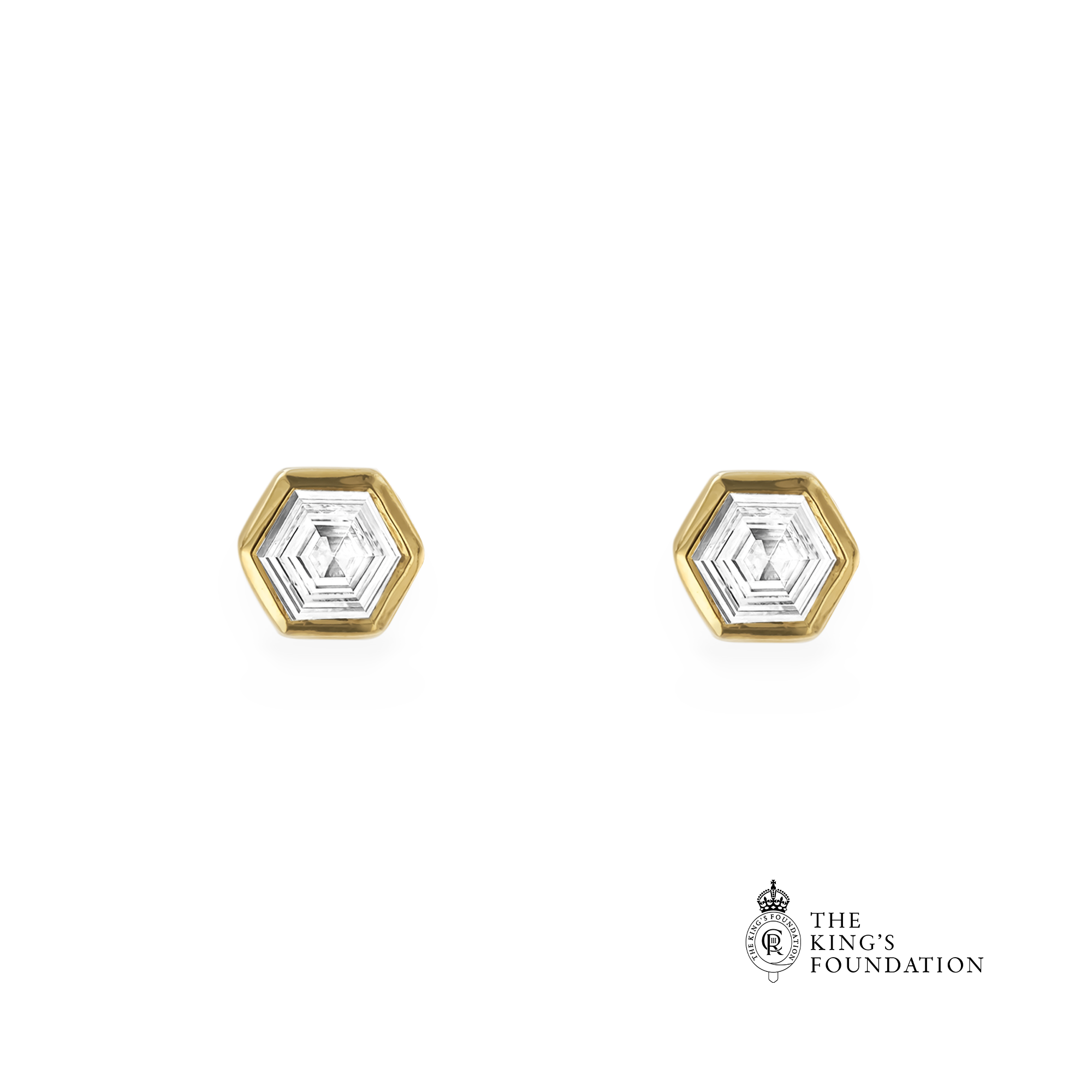 Honeycomb Diamond Solitaire Earrings Hexagonal Cut, Rubover Set_1