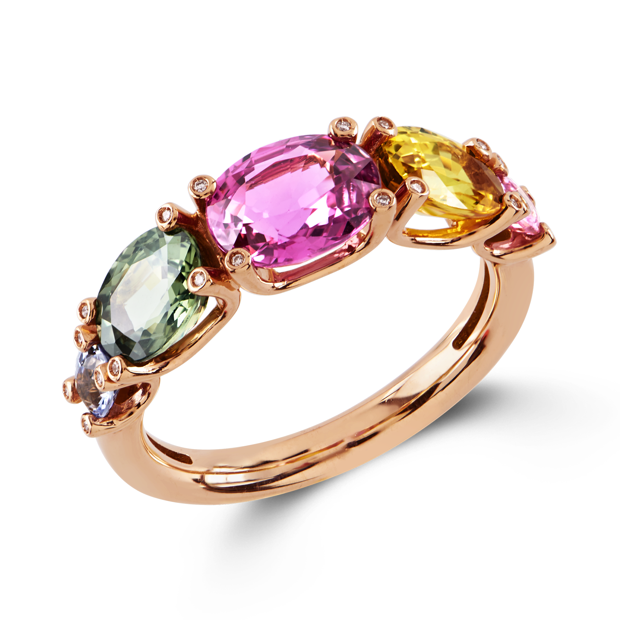 Rainbow Fancy Sapphire Five Stone Ring Oval Cut, Claw Set_1