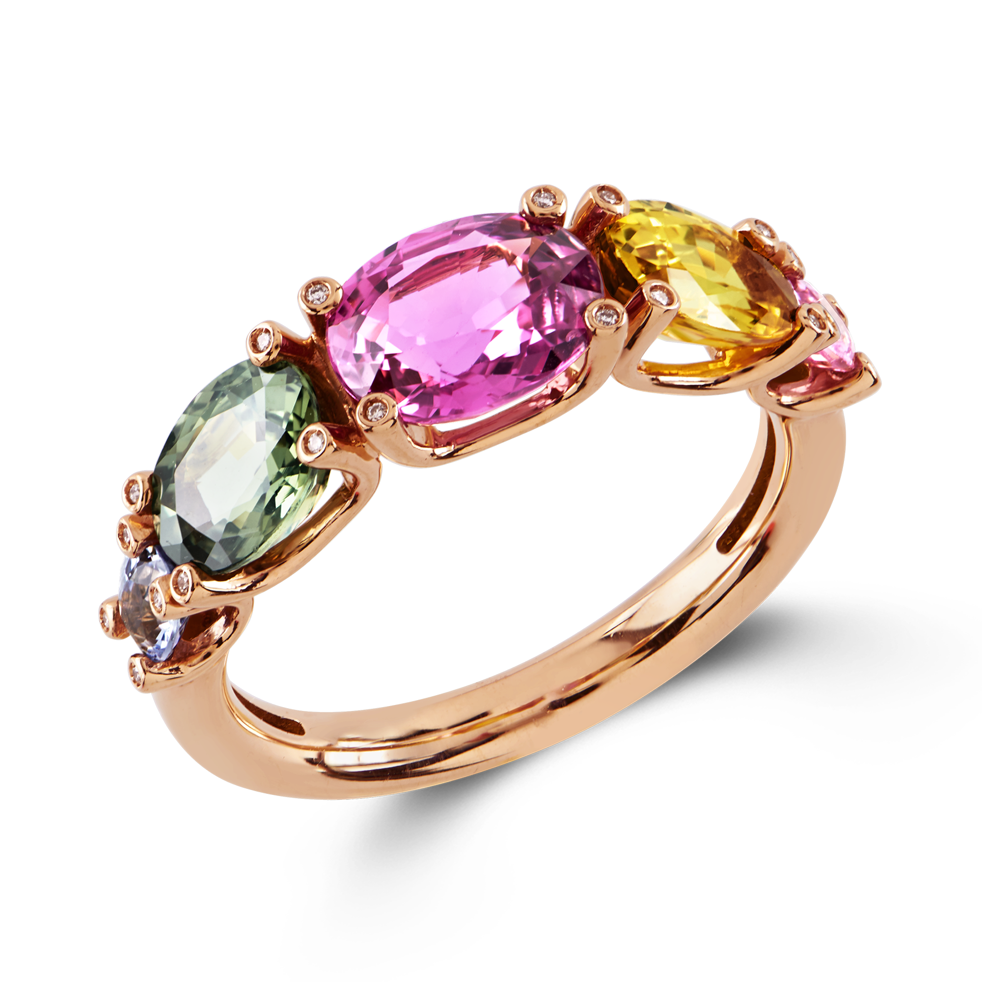 Rainbow Fancy Sapphire Five Stone Ring Oval Cut, Claw Set_1