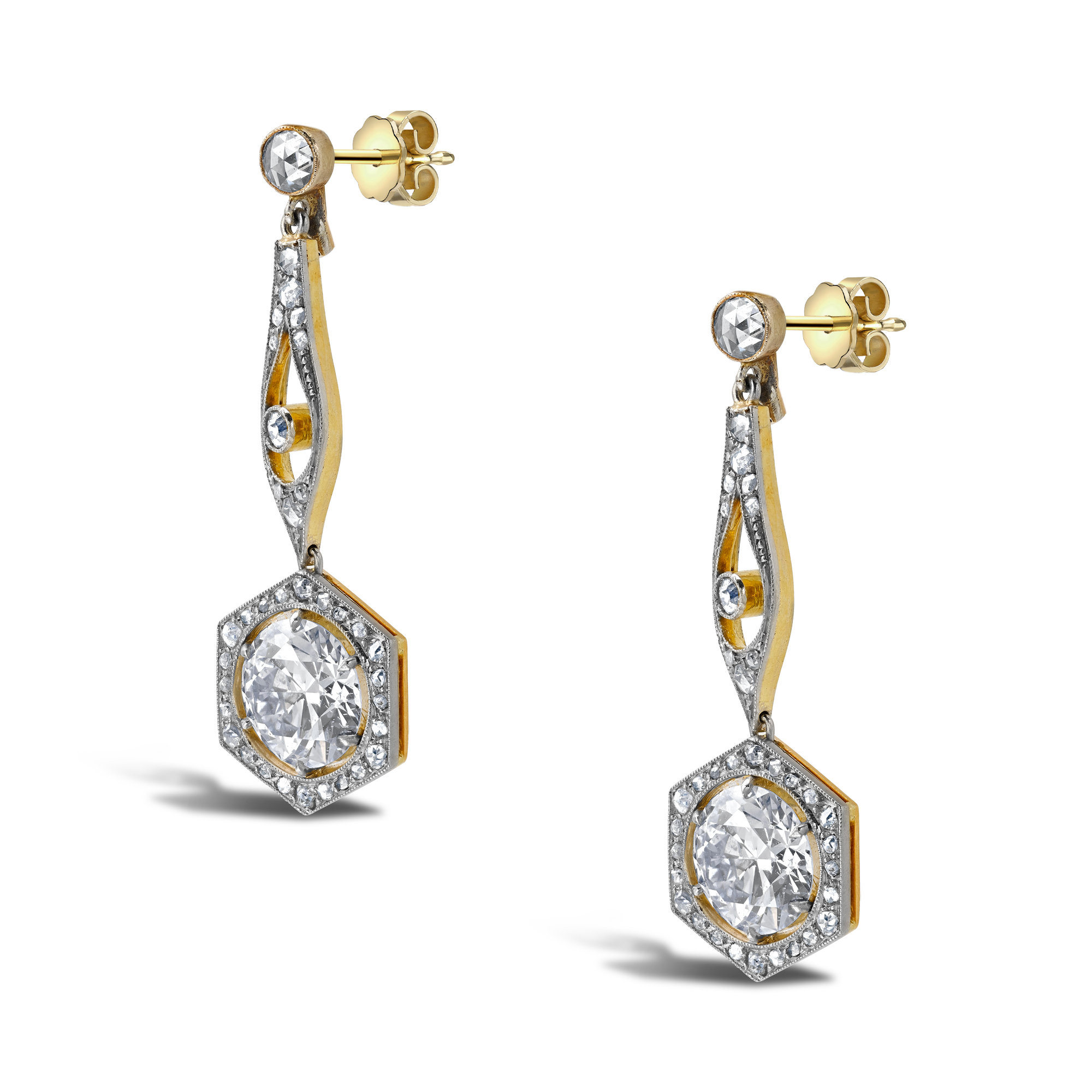 Belle Epoque Diamond Drop Earrings Old Cut, Six Claw set_2
