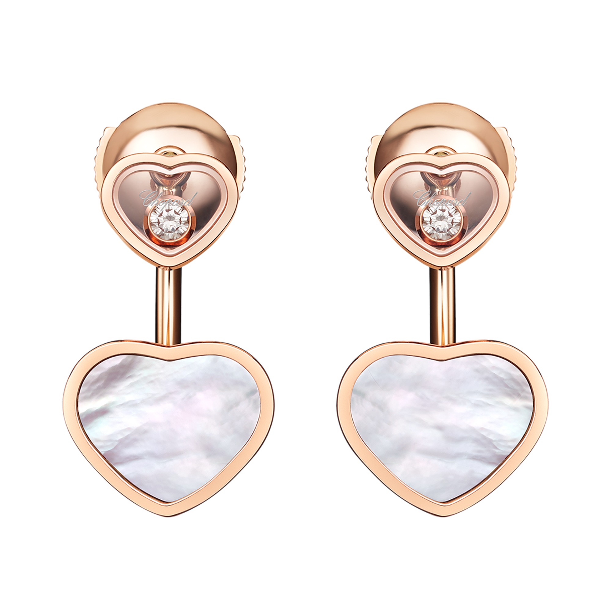 Chopard earrings in 18K rose gold Happy Hearts Collection moving diamond  with inlay rose stoneCHP03636