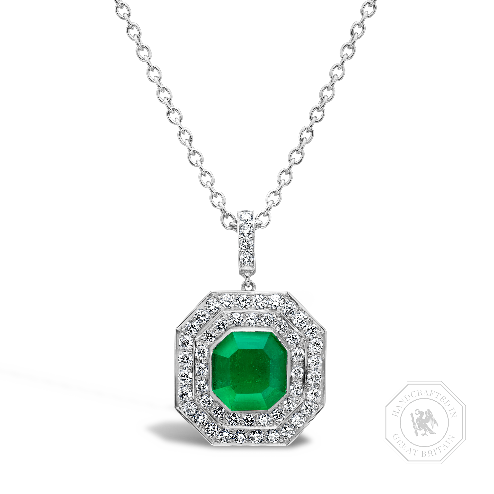 Trapeze Cut Emerald Pendant Trapeze and Brilliant Cut, Rub Over and Claw Set_1