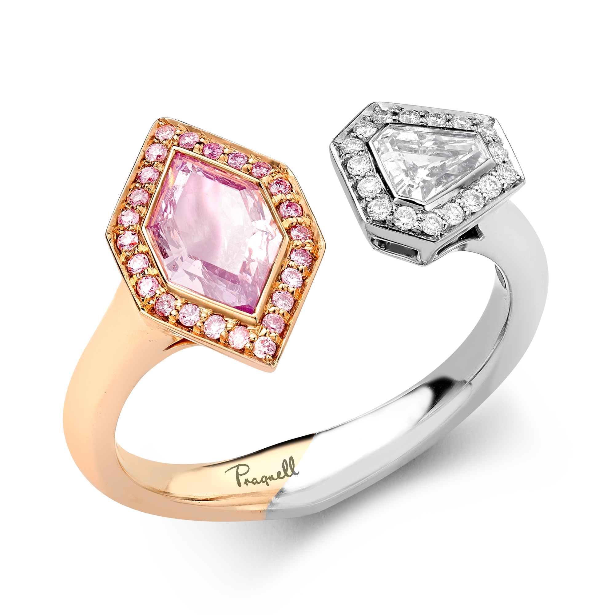 Masterpiece 0.78ct Fancy Intense Purplish-Pink Geometric Diamond Ring Hexagonal Cut, Rubover Set_1
