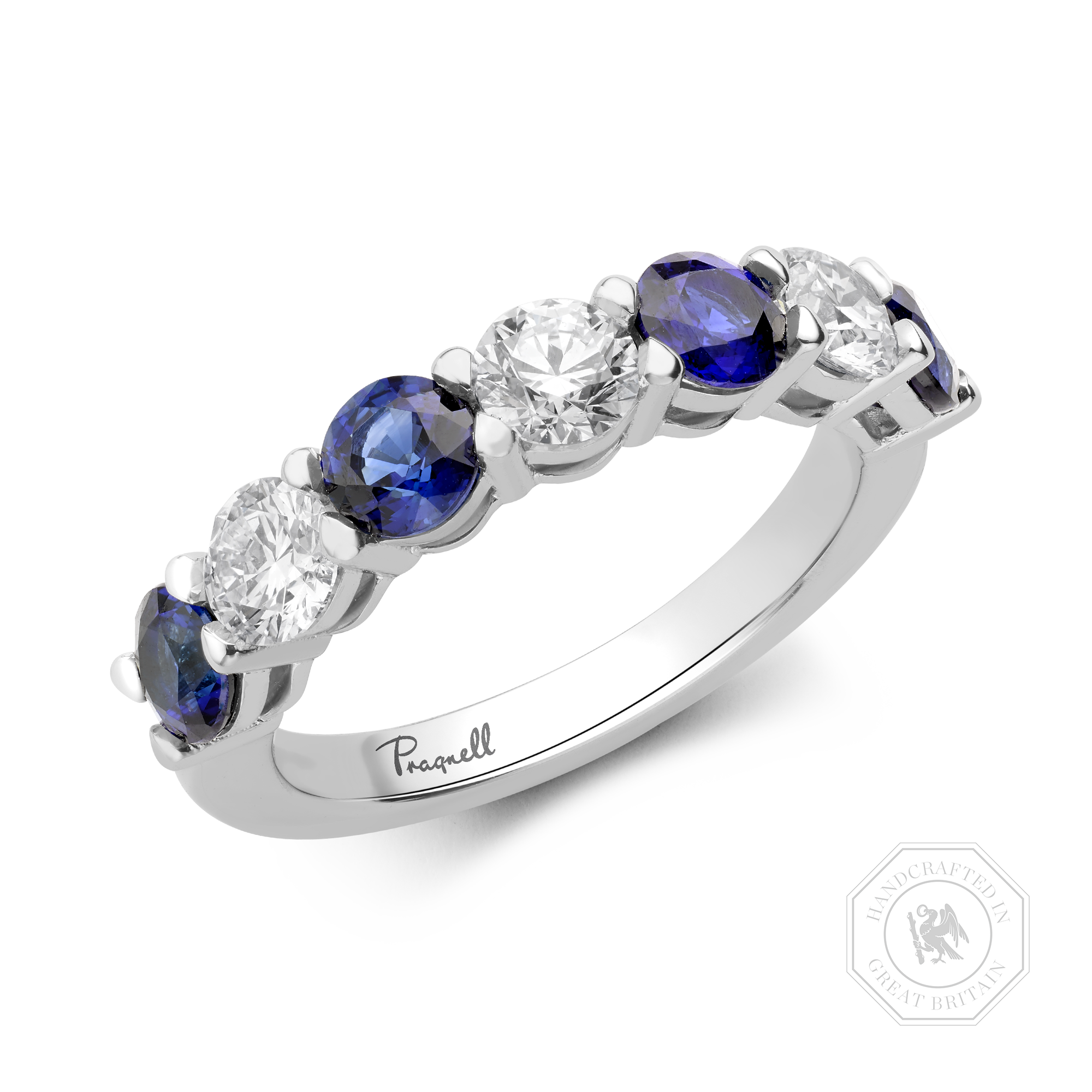 Seven Stone Sapphire and Diamond Ring Round Brilliant, Claw Set_1