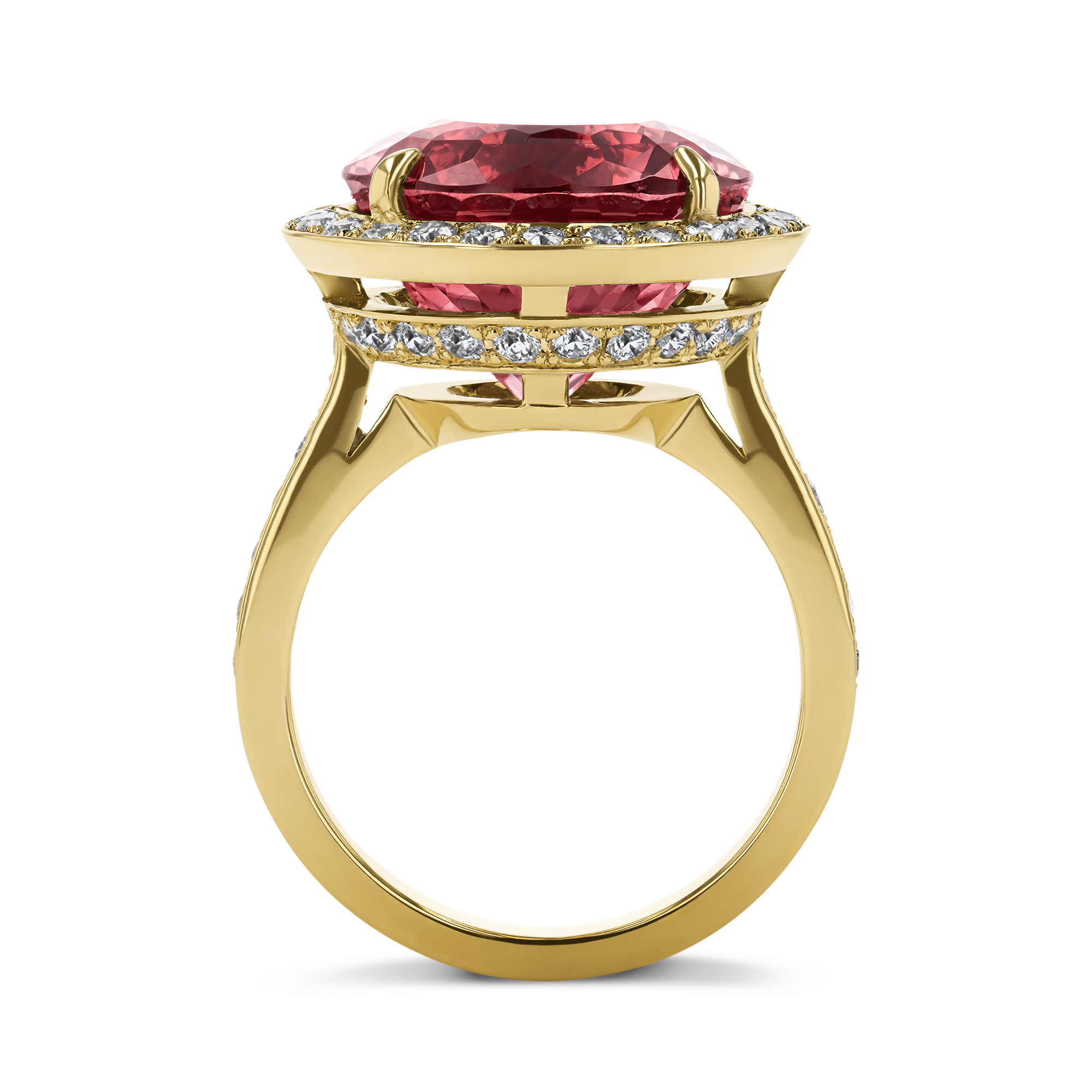 Cushion Cut 12.86ct Pink Tourmaline and Diamond Ring Cushion Cut, Claw Set_3