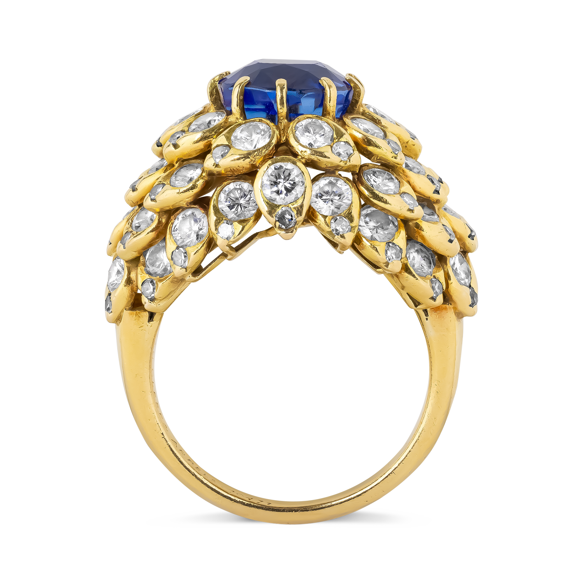 Retro Van Cleef and Arpels 5.153ct Sri Lankan Sapphire and Diamond Ring Antique Cushion Cut, Claw Set_3
