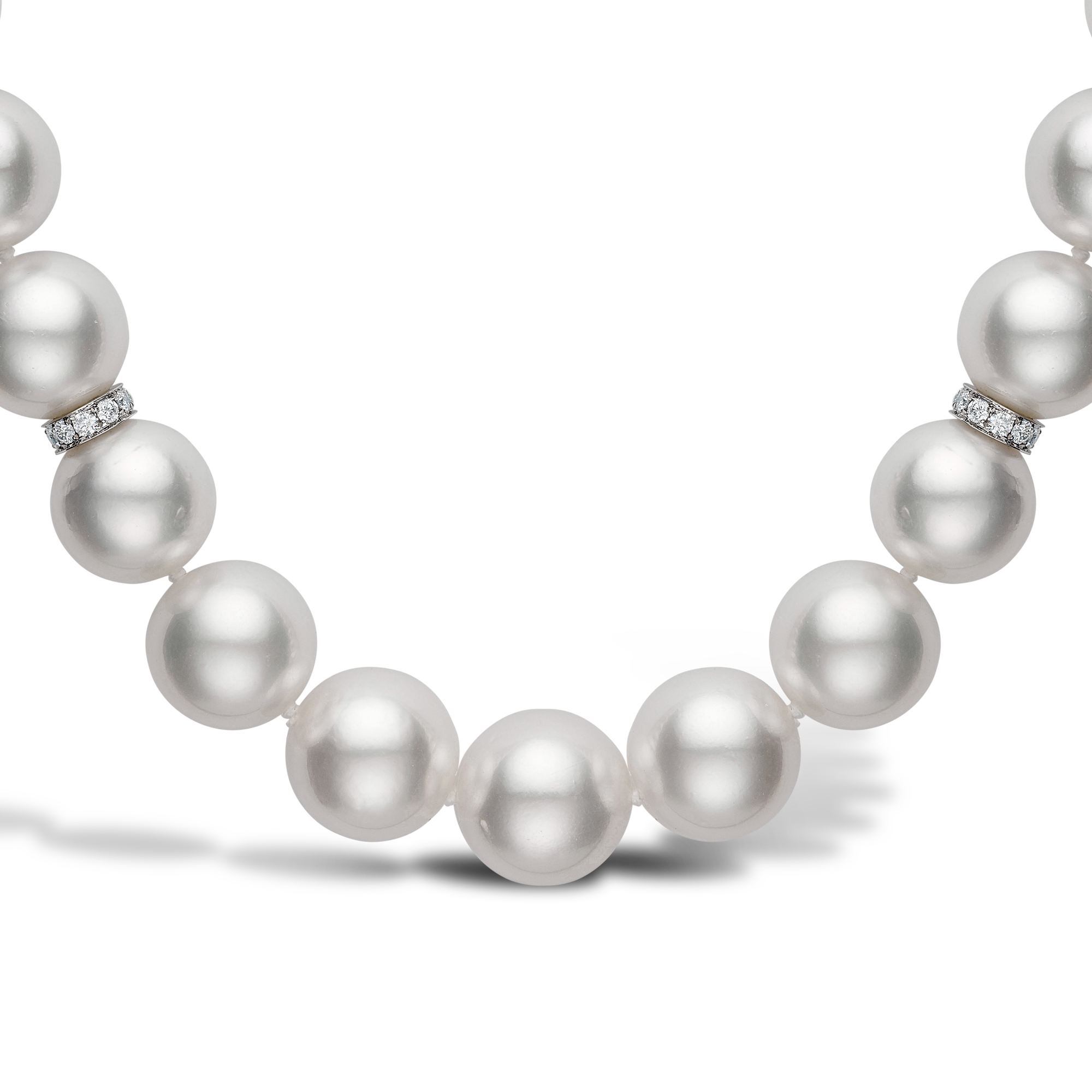 South Sea Pearl Necklace with Six Rondell Brillaint Cut Diamond Spacers 11.2mm-14.2mm_2