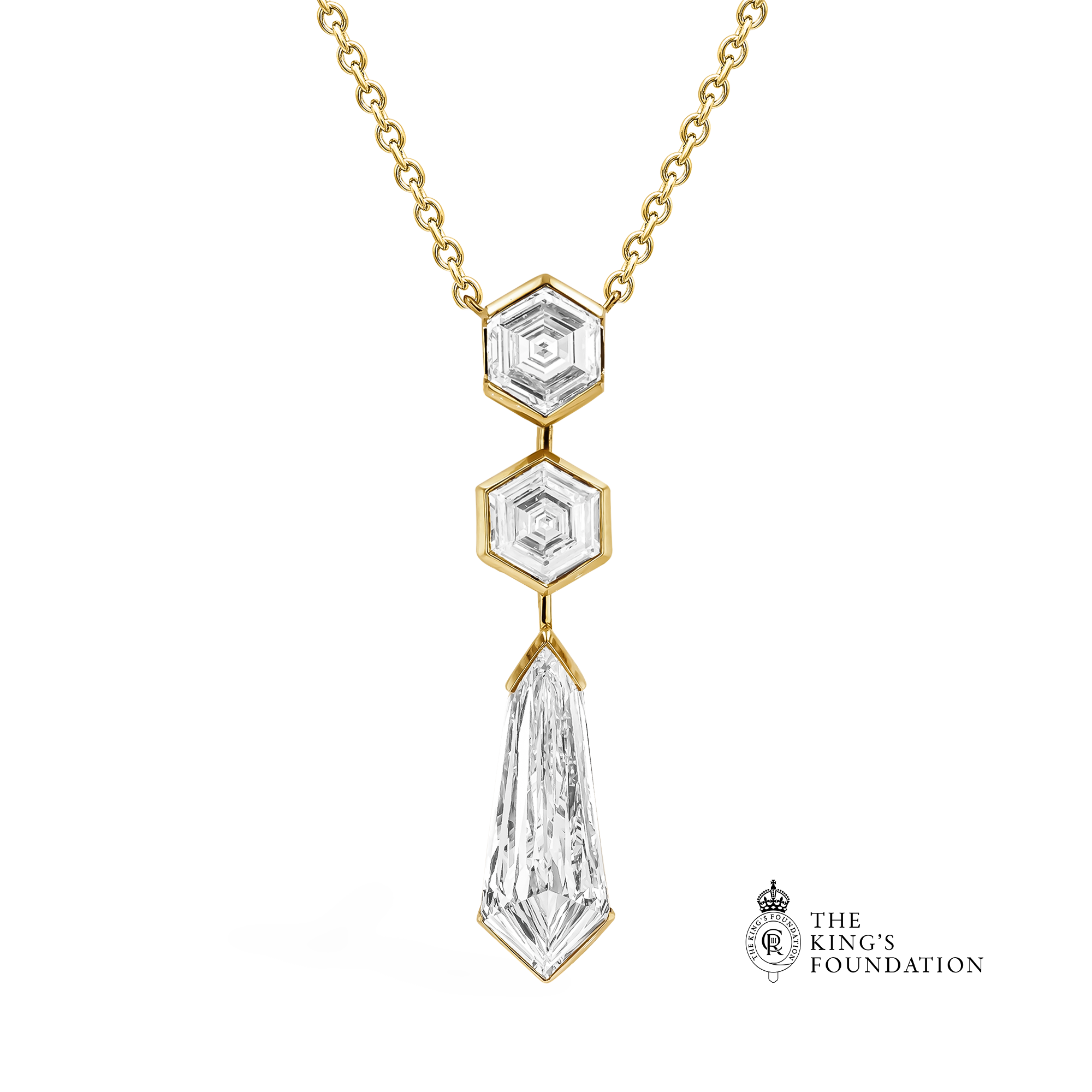 Masterpiece Honeycomb Diamond Drop Pendant Hexagonal Cut, Rubover Set_1