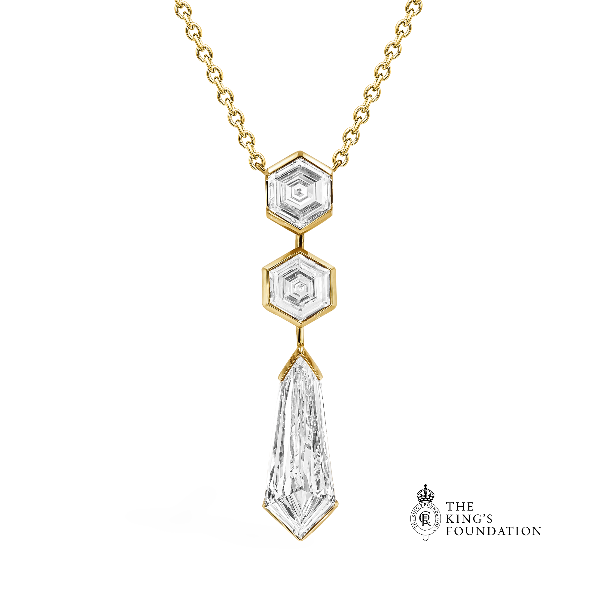 Masterpiece Honeycomb 4.02ct Diamond Drop Pendant Hexagonal Cut, Rubover Set_1