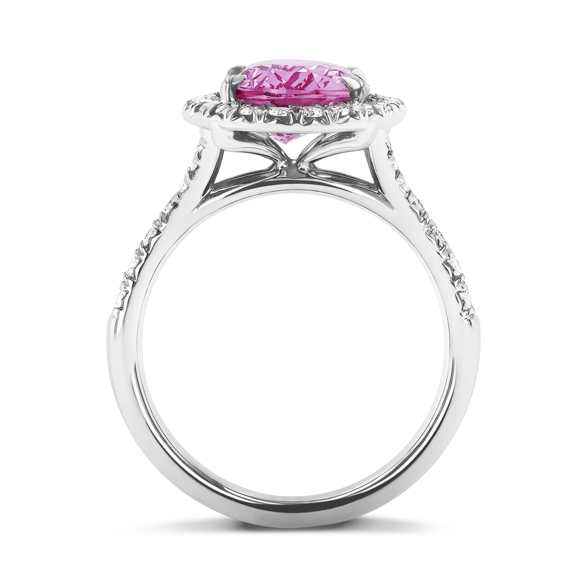Madagascan Pink Sapphire and Diamond Cluster Ring Oval Cut, Claw Set_3