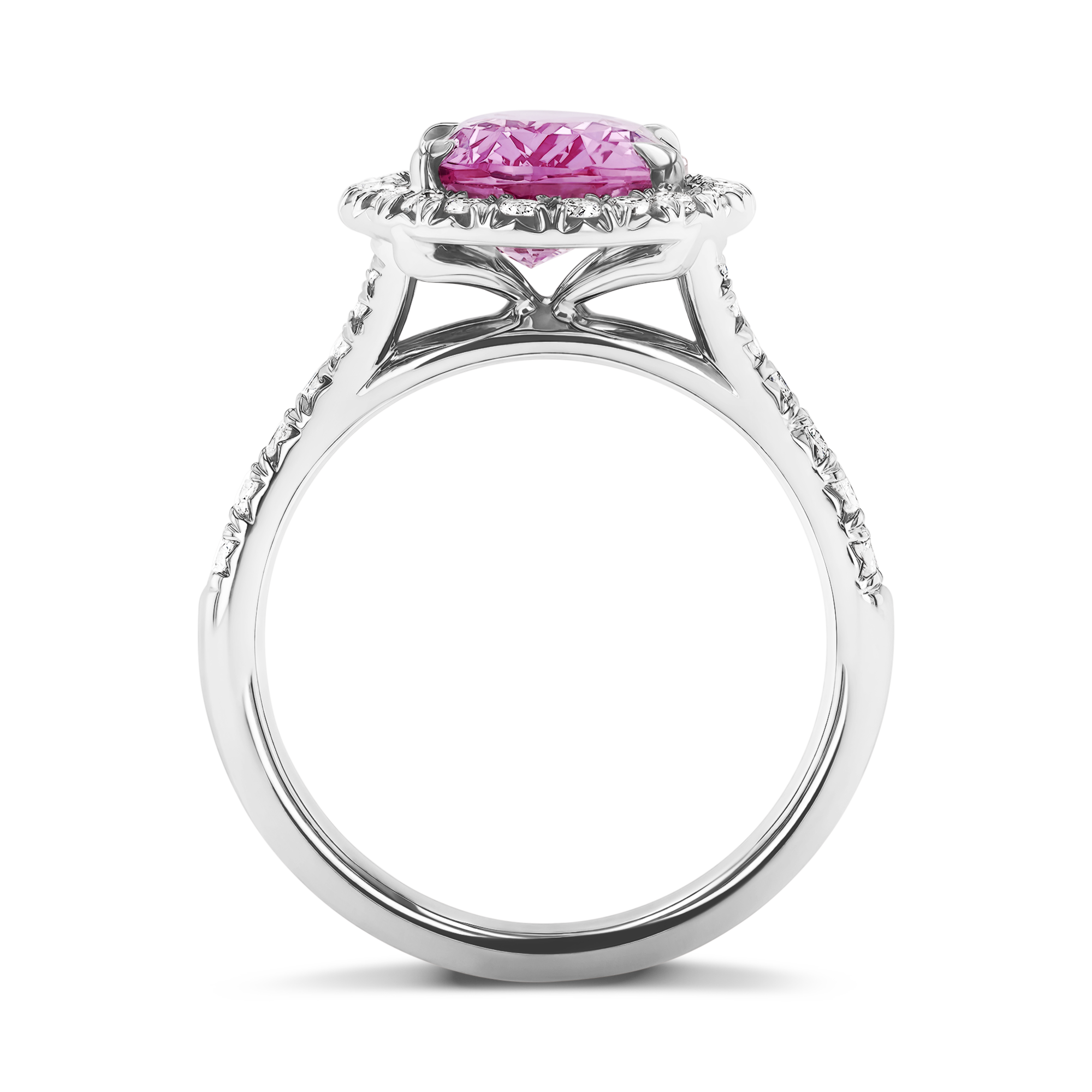 Madagascan Pink Sapphire and Diamond Cluster Ring Oval Cut, Claw Set_3