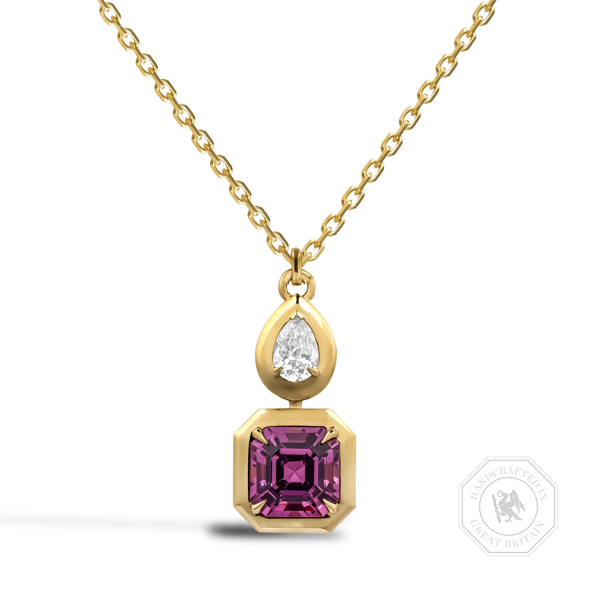 Skimming Stone 2.75ct Kitulo Garnet and Diamond Pendant Asscher Cut, Claw Set_1
