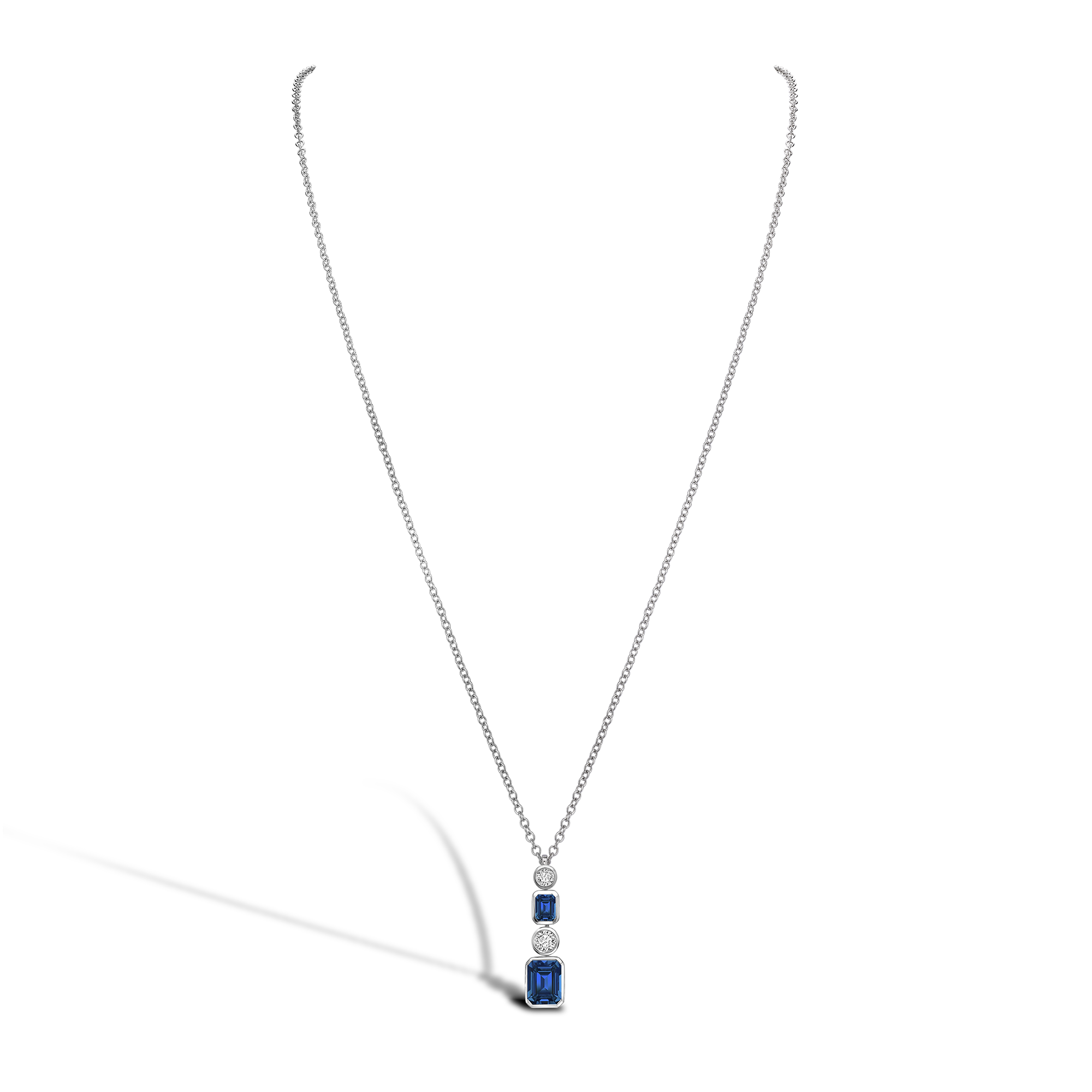 Emerald Cut Sapphire and Diamond Drop Pendant Emerald Cut with Brilliant Cut Diamonds_2