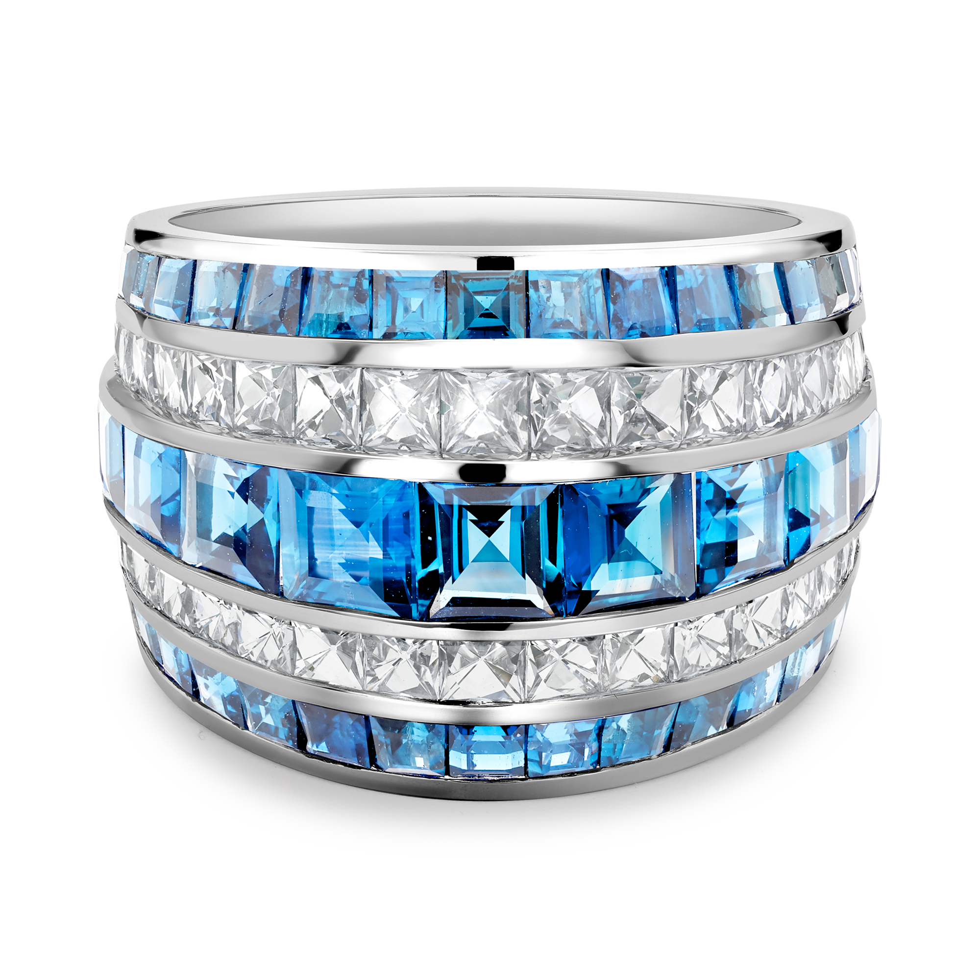 Manhattan Classic Aquamarine & Diamond Ring Carré & French Cut, Channel Set_2