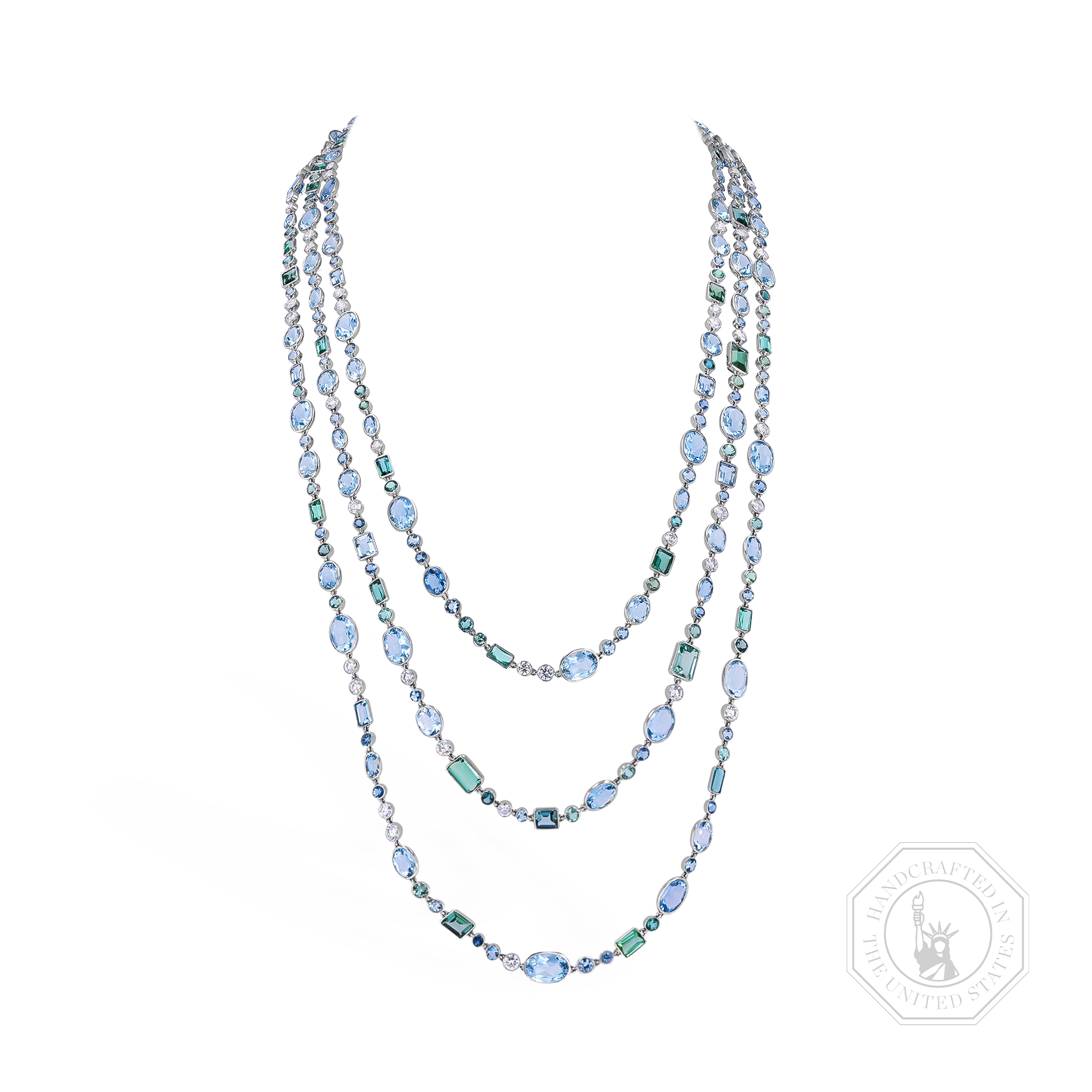 Masterpiece 58.07ct Aquamarine, Tourmaline, and Diamond Necklace Oval Cut, Spectacle Set_1