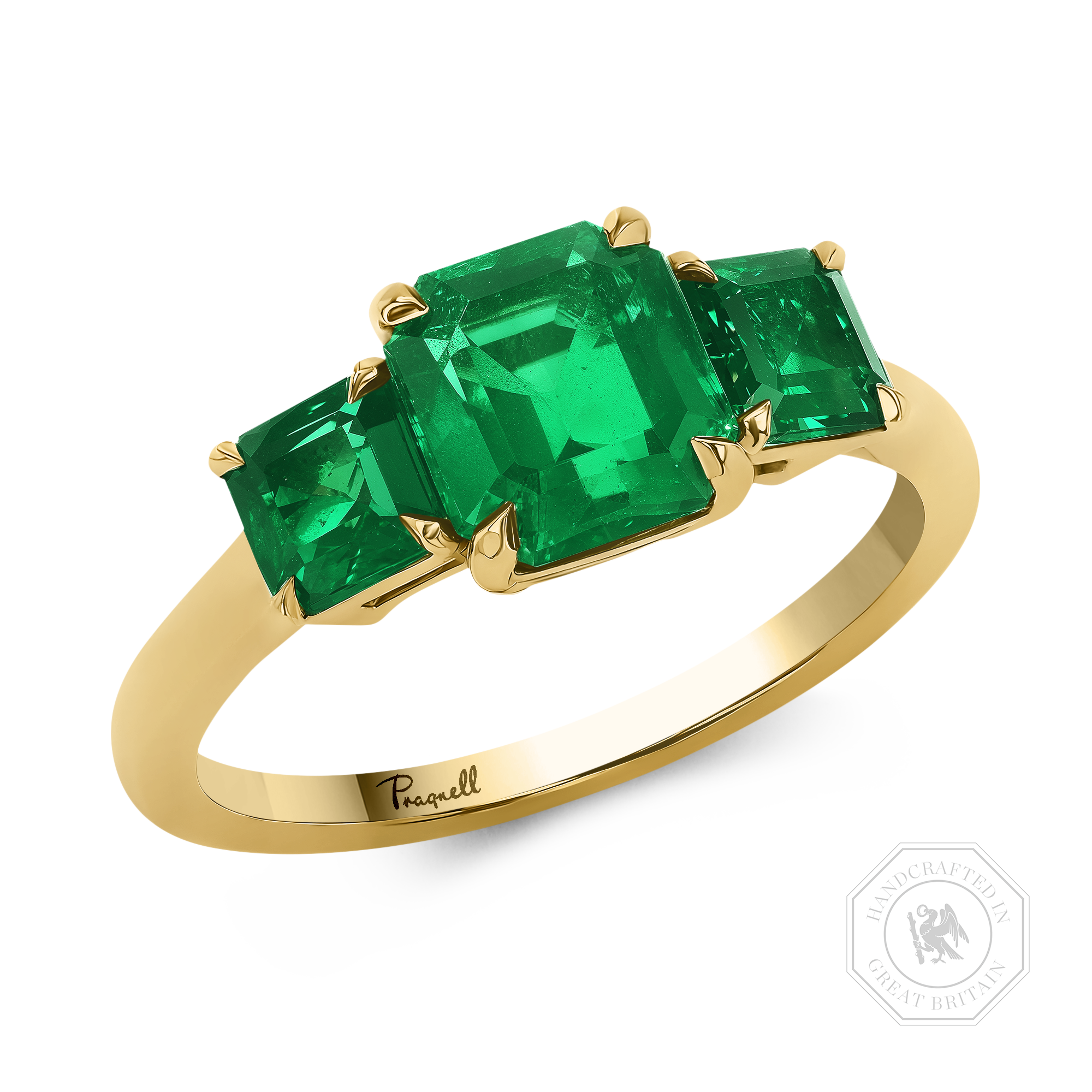 Emerald Cut 2.48ct Zambian Emerald Three Stone Ring Emerald Cut, Claw Set_1